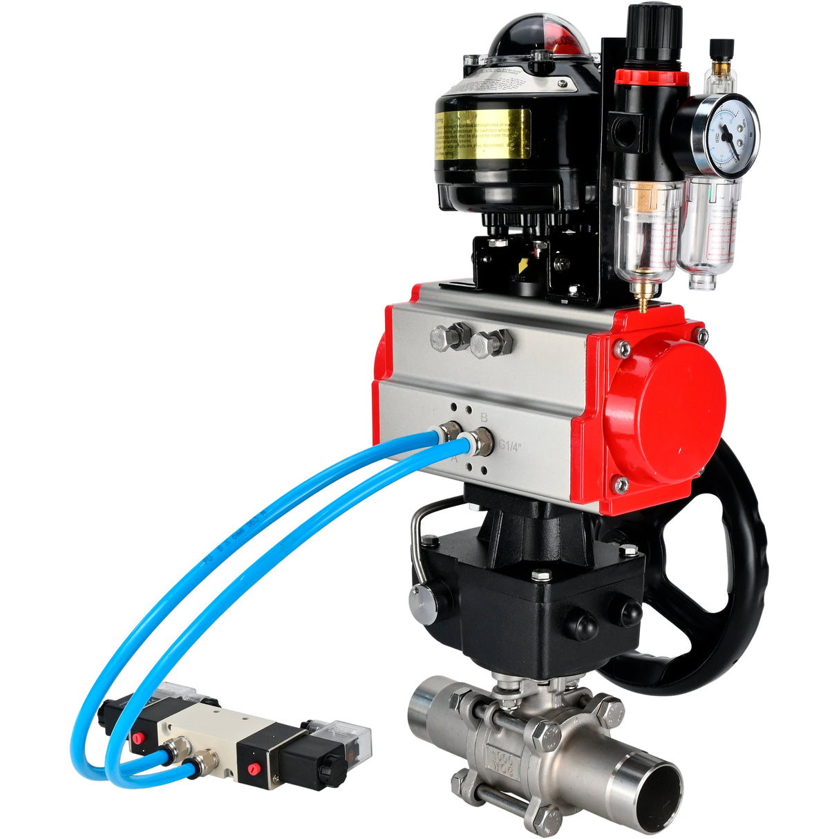 Ball valves Elephant BV3131P(3pc)-FP-W-ISO-H LONG DN50-150 full bore, body - stainless steel 304, for welding, with pneumatic actuator PA-DA, pneumatic distributor 4V320-10 220V, MON reducer, LSU APL-510N EX and ATU AFC2000