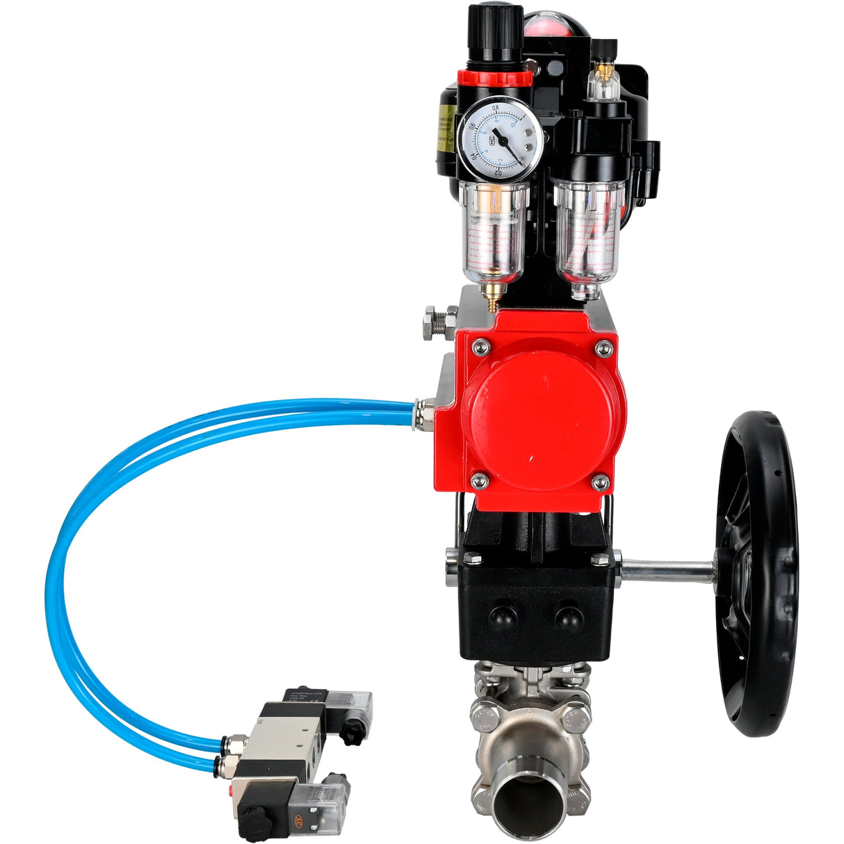 Ball valves Elephant BV3232P(3pc)-FP-W-ISO-H LONG DN50-150 full bore, body - stainless steel 316, for welding, with pneumatic actuator PA-DA, pneumatic distributor 4V320-10 220V, MON reducer, LSU APL-510N EX and ATU AFC2000