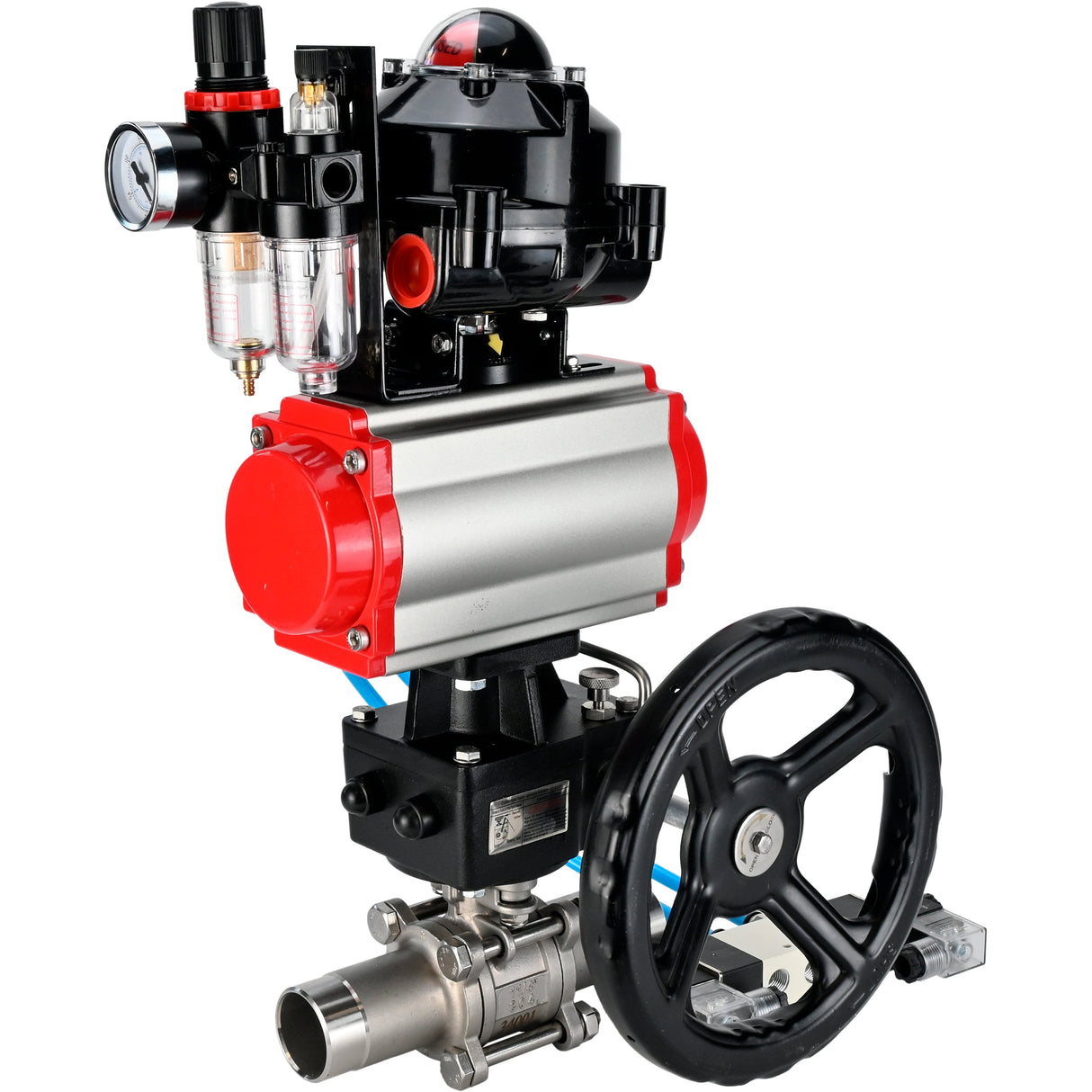 Ball valves Elephant BV3232P(3pc)-FP-W-ISO-H LONG DN50-150 full bore, body - stainless steel 316, for welding, with pneumatic actuator PA-DA, pneumatic distributor 4V320-10 220V, MON reducer, LSU APL-510N EX and ATU AFC2000