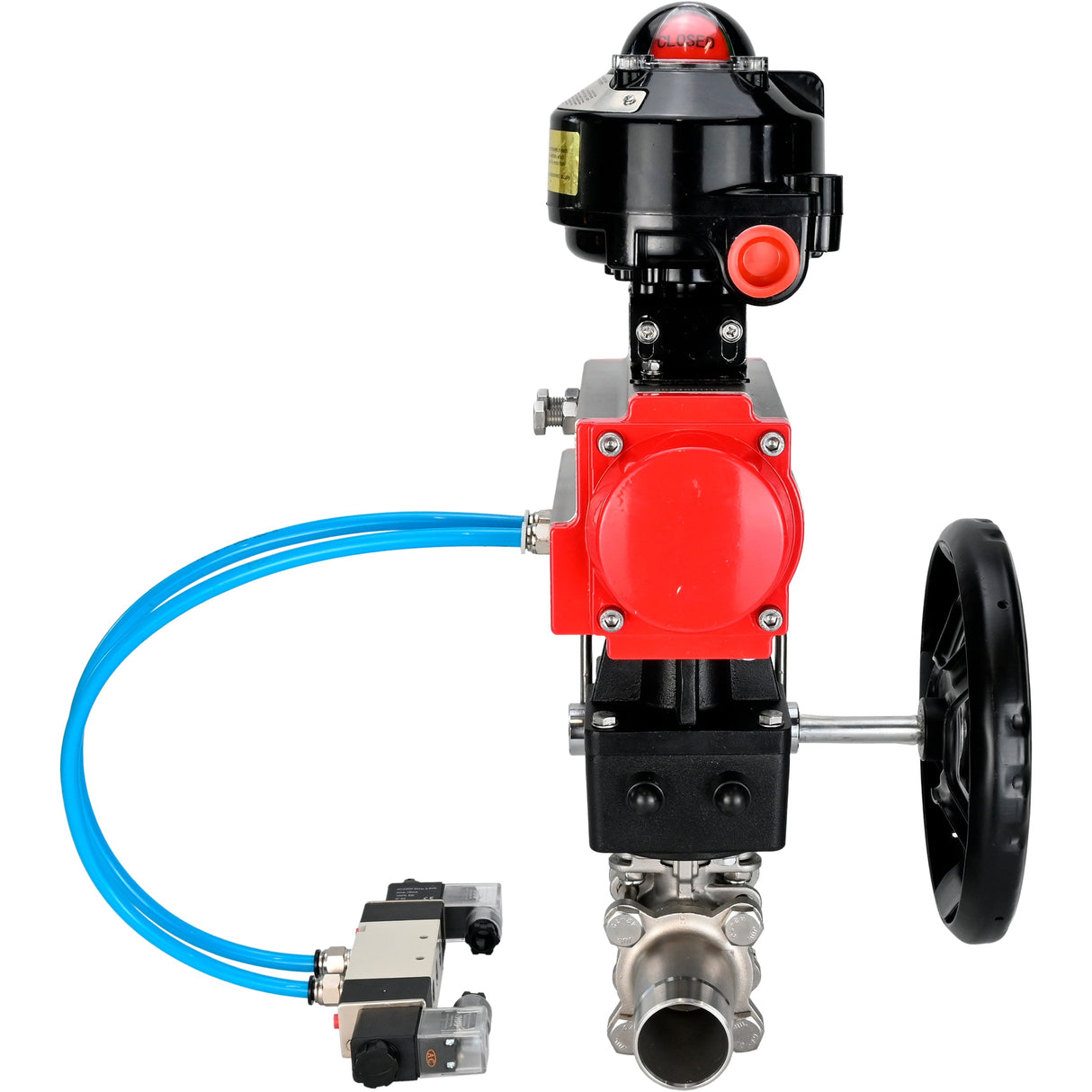 Ball valves Elephant BV3131P(3pc)-FP-W-ISO-H LONG DN50-150 full bore, body - stainless steel 304, welded, with pneumatic actuator PA-DA, pneumatic distributor 4V320-10 220V, MON gearbox and block limit switches APL-510N EX