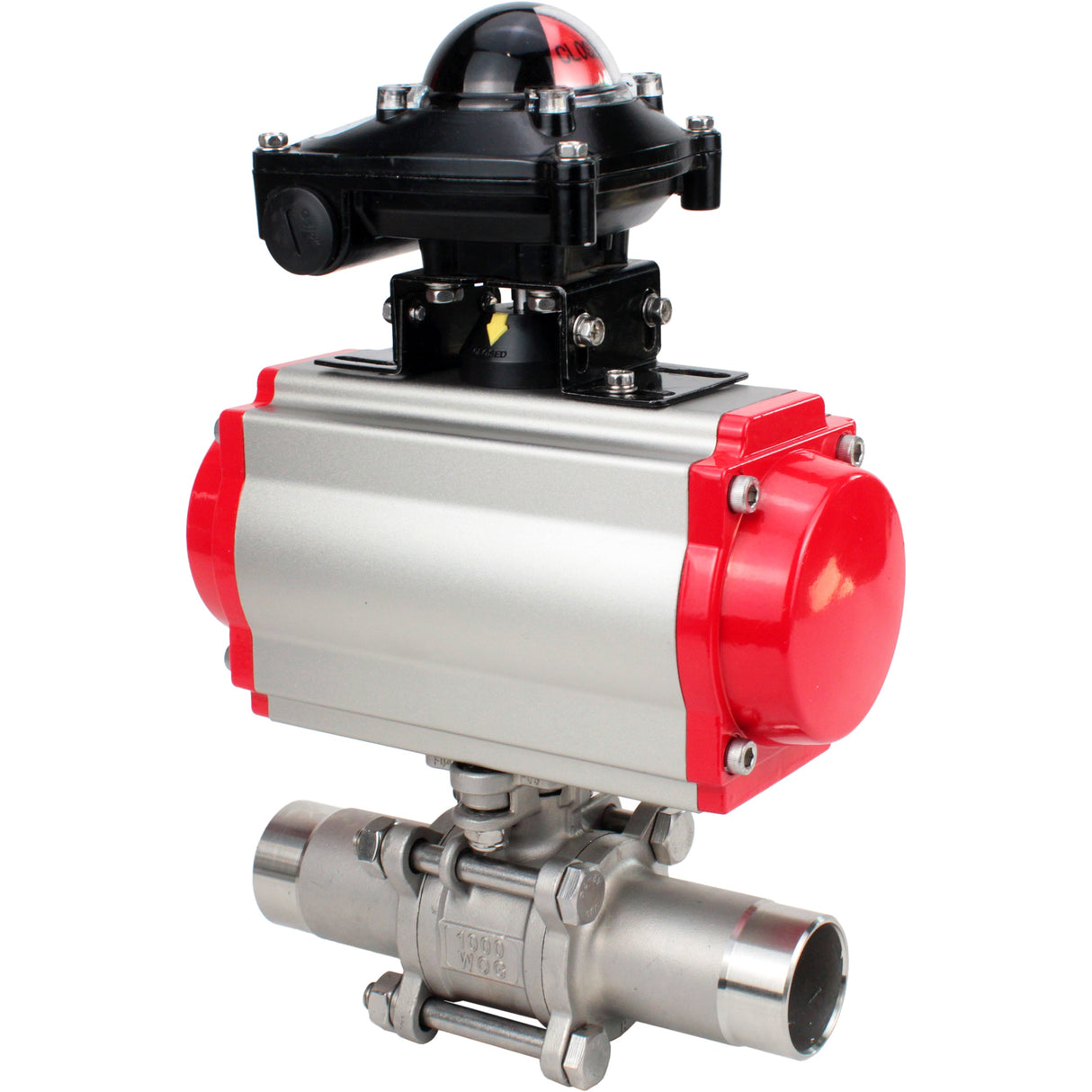 Ball valves Elephant BV3232P(3pc)-FP-W-ISO-H LONG DN10-150 full bore, body - stainless steel 316, welded, with pneumatic actuator Elephant PA-SA and limit switch block APL-210N