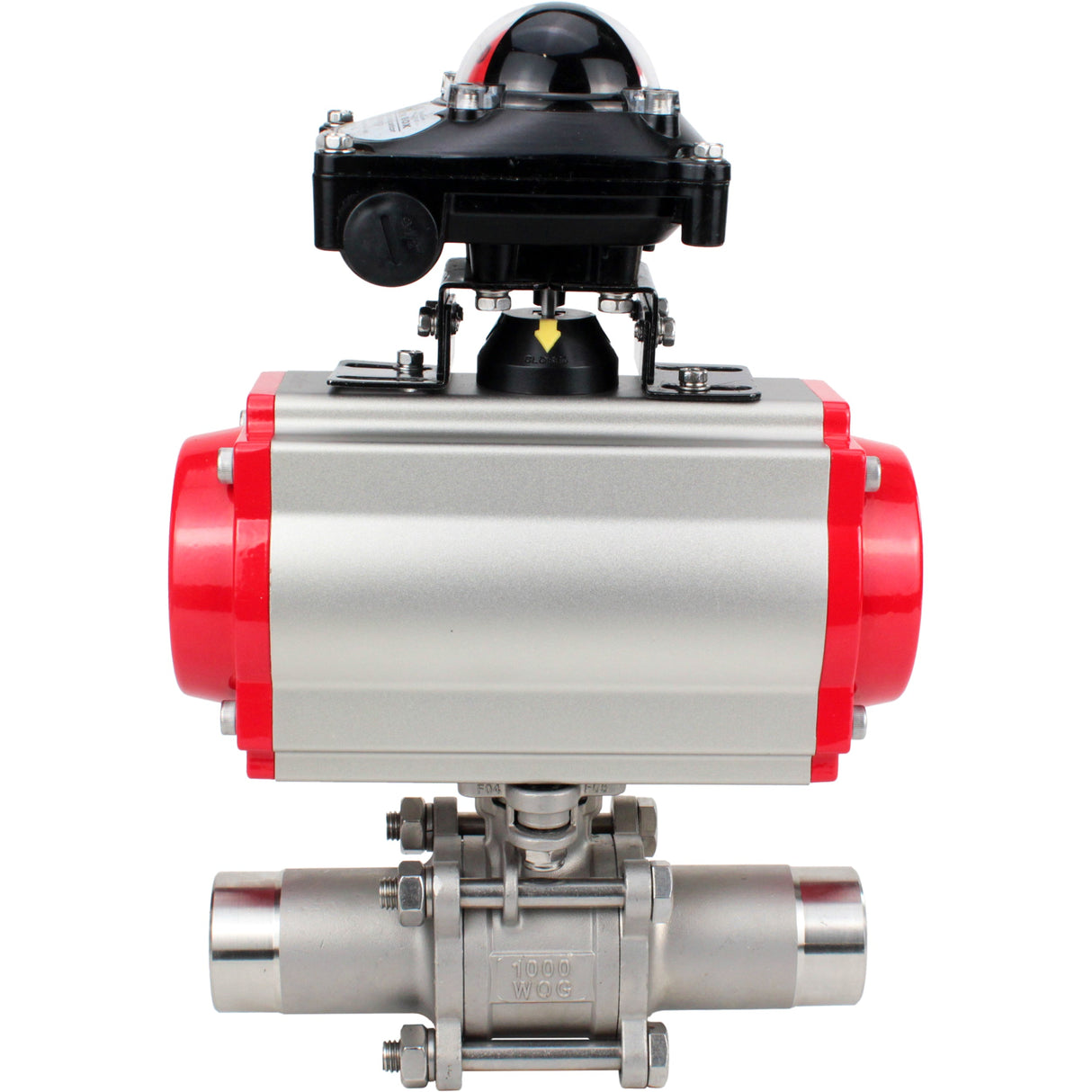 Ball valves Elephant BV3232P(3pc)-FP-W-ISO-H LONG DN10-150 full bore, body - stainless steel 316, welded, with pneumatic actuator Elephant PA-DA and limit switch block APL-210N