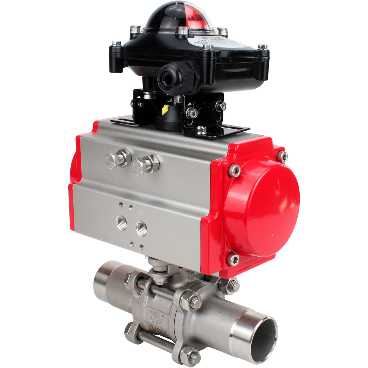 Ball valves Elephant BV3232P(3pc)-FP-W-ISO-H LONG DN10-150 full bore, body - stainless steel 316, welded, with pneumatic actuator Elephant PA-SA and limit switch block APL-210N