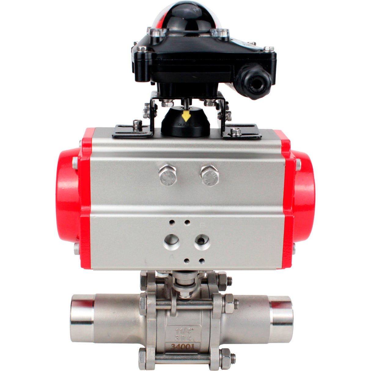 Ball valves Elephant BV3232P(3pc)-FP-W-ISO-H LONG DN10-150 full bore, body - stainless steel 316, welded, with pneumatic actuator Elephant PA-DA and limit switch block APL-210N