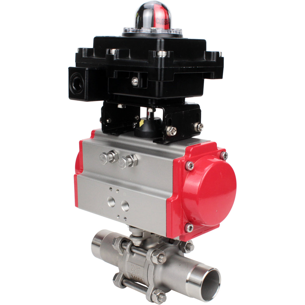 Ball valves Elephant BV3232P(3pc)-FP-W-ISO-H LONG DN10-150 full bore, body - stainless steel 316, welded, with pneumatic actuator Elephant PA-SA and limit switch block APL-410N EX