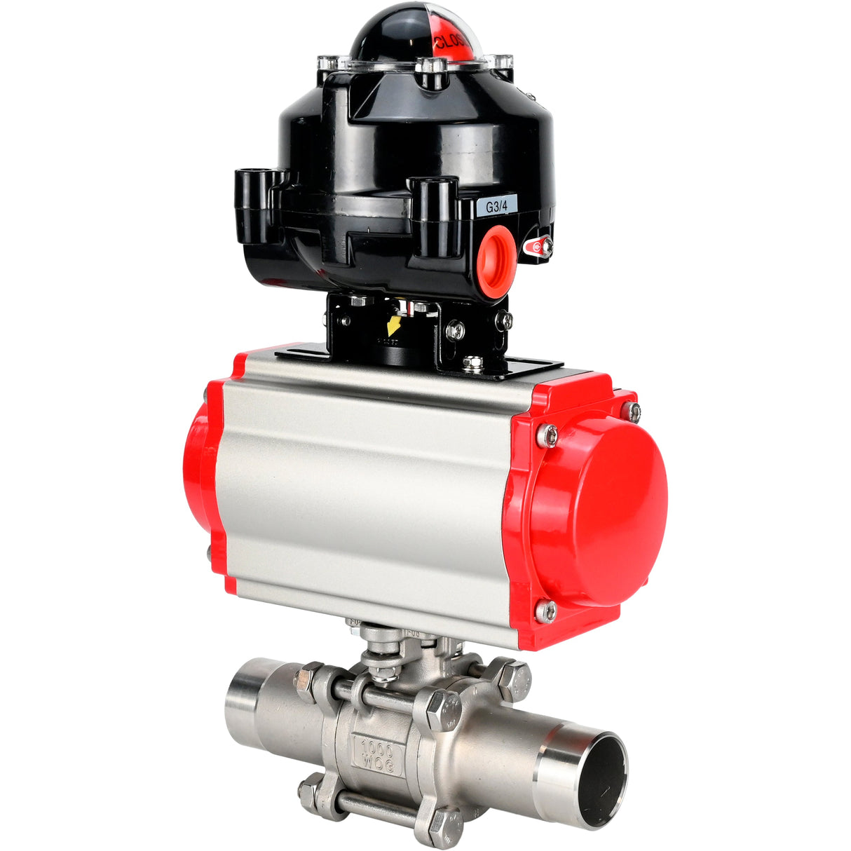 Ball valves Elephant BV3232P(3pc)-FP-W-ISO-H LONG DN10-150 full bore, body - stainless steel 316, welded, with pneumatic actuator Elephant PA-SA and limit switch block APL-510N EX