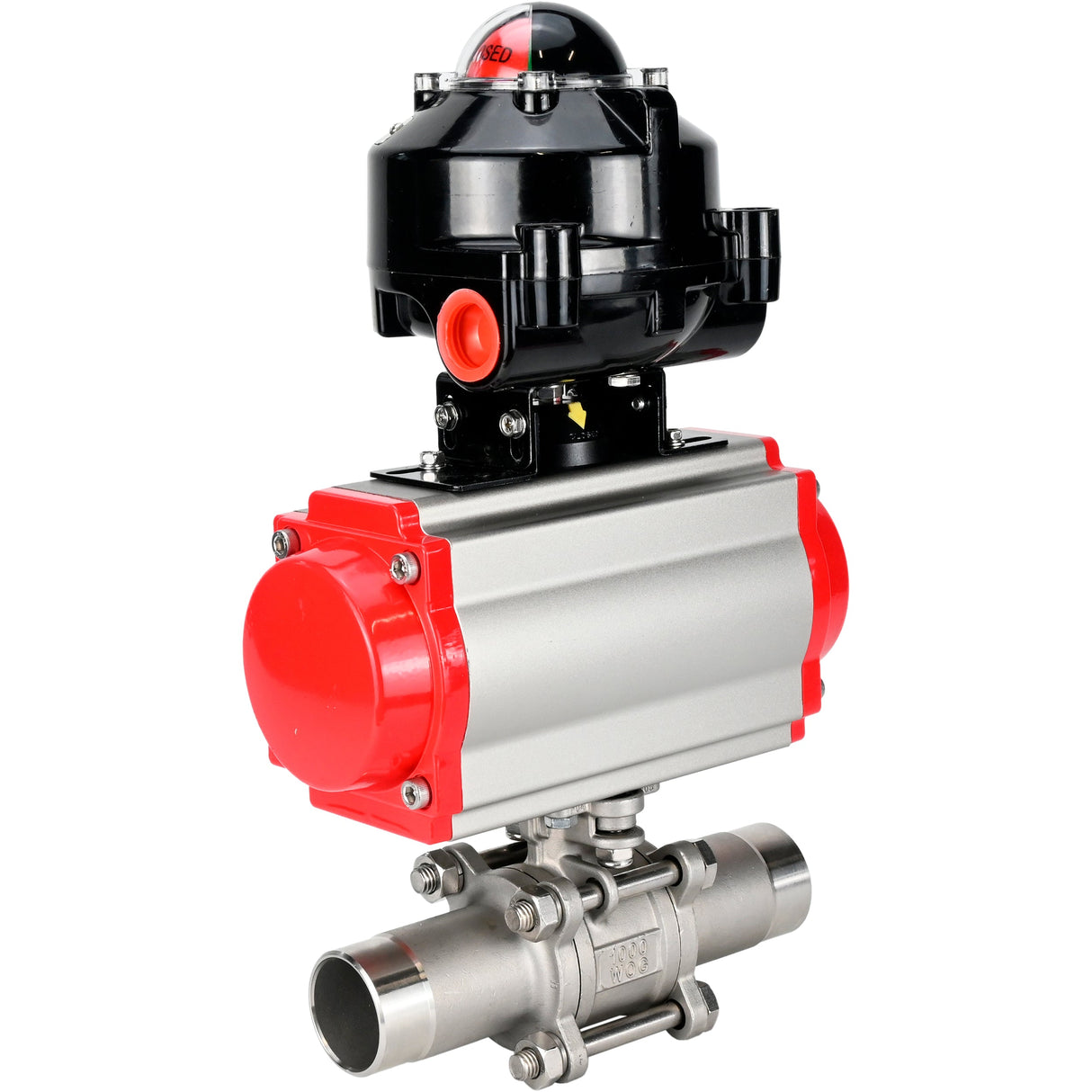 Ball valves Elephant BV3232P(3pc)-FP-W-ISO-H LONG DN10-150 full bore, body - stainless steel 316, welded, with pneumatic actuator Elephant PA-DA and limit switch block APL-510N EX