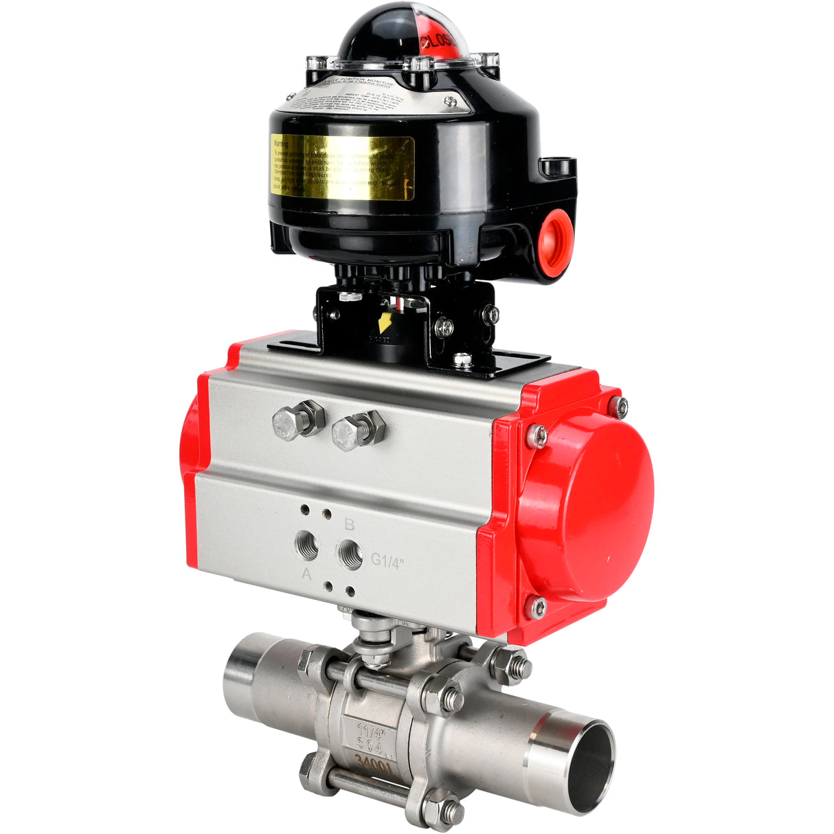 Ball valves Elephant BV3131P(3pc)-FP-W-ISO-H LONG DN10-150 full bore, body - stainless steel 304, welded, with pneumatic actuator Elephant PA-SA and limit switch block APL-510N EX