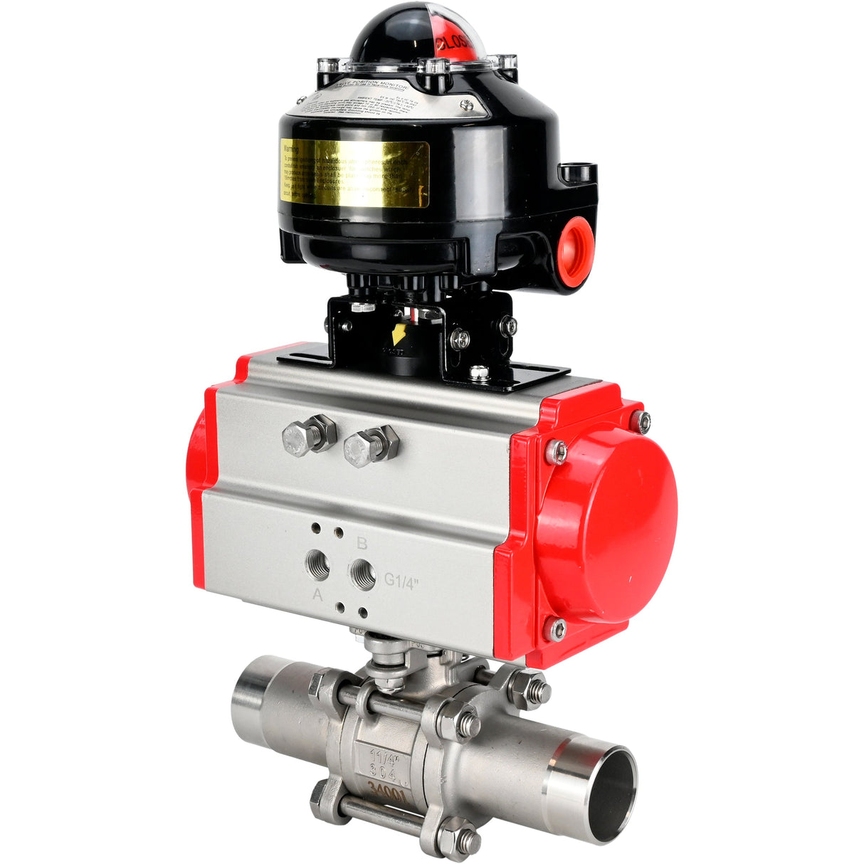Ball valves Elephant BV3232P(3pc)-FP-W-ISO-H LONG DN10-150 full bore, body - stainless steel 316, welded, with pneumatic actuator Elephant PA-SA and limit switch block APL-510N EX