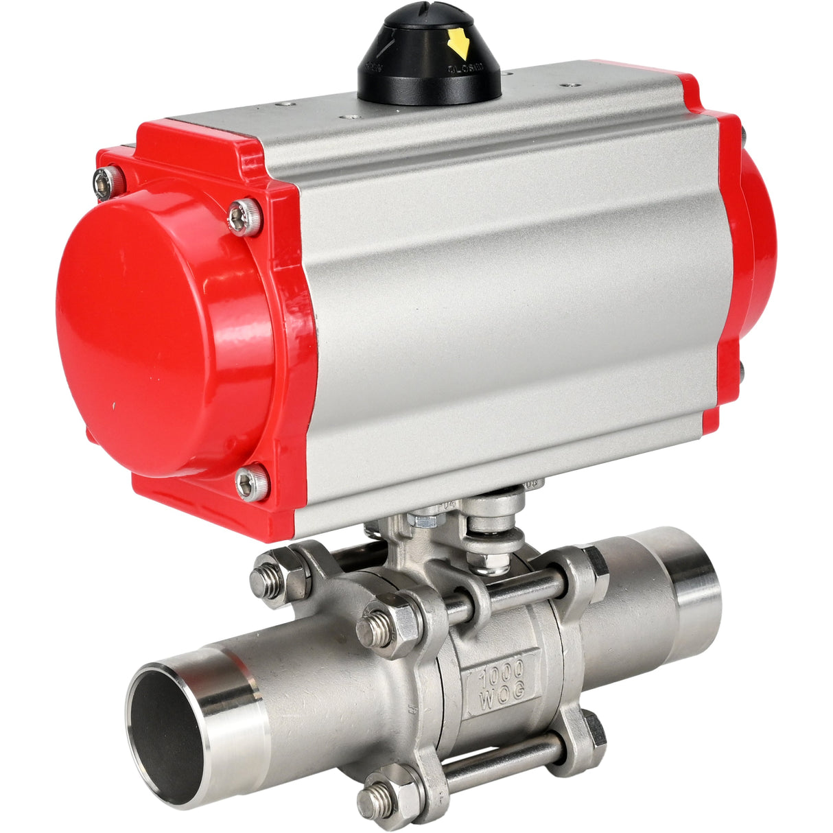 Ball valves Elephant BV3232P(3pc)-FP-W-ISO-H LONG DN10-150 full bore, body - stainless steel 316, welding, with pneumatic actuator Elephant PA-DA