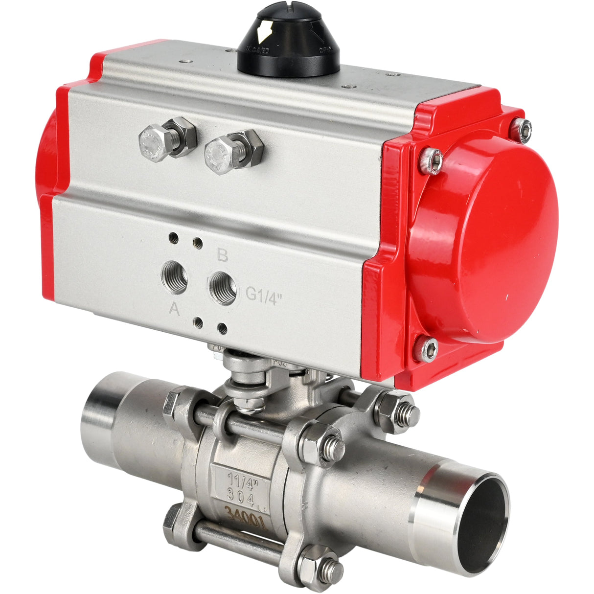 Ball valves Elephant BV3131P(3pc)-FP-W-ISO-H LONG DN10-150 full bore, body - stainless steel 304, welding, with pneumatic actuator Elephant PA-SA