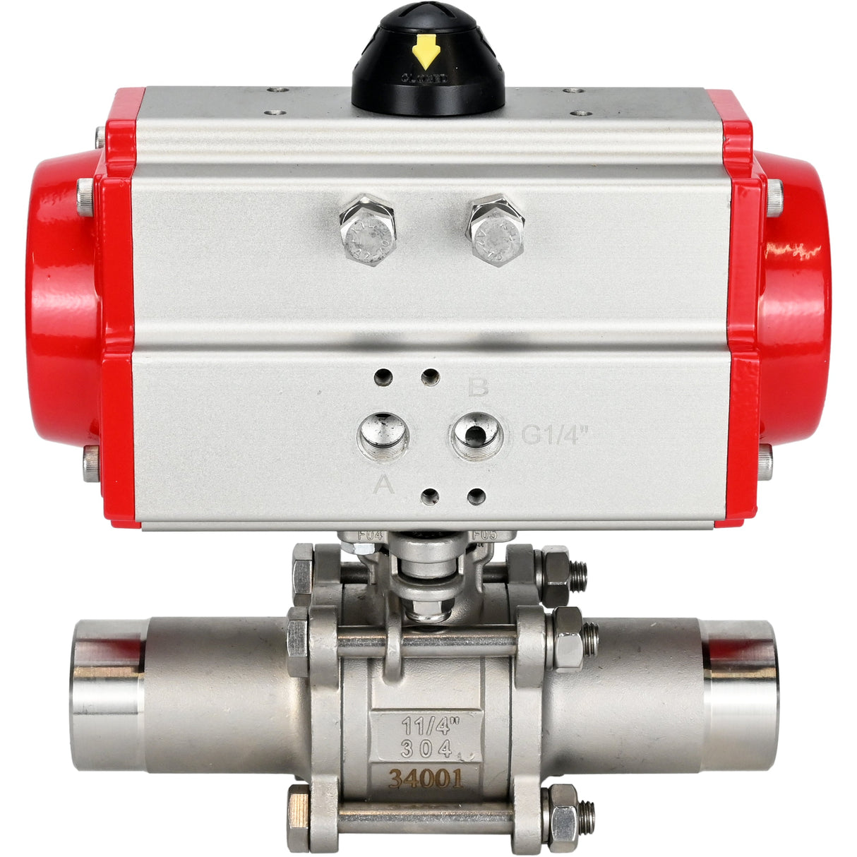 Ball valves Elephant BV3232P(3pc)-FP-W-ISO-H LONG DN10-150 full bore, body - stainless steel 316, welding, with pneumatic actuator Elephant PA-DA