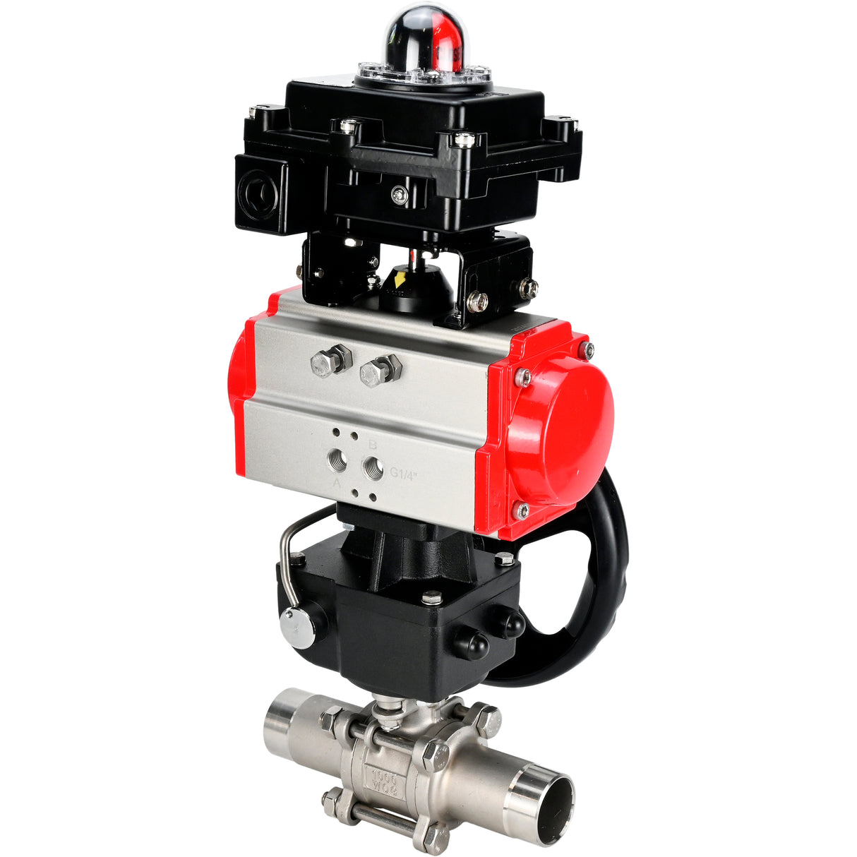 Ball valves Elephant BV3131P(3pc)-FP-W-ISO-H LONG DN50-150 full bore, body - stainless steel 304, welded, with Elephant PA-DA pneumatic actuator, Elephant MON gearbox and APL- limit switch block 410N EX