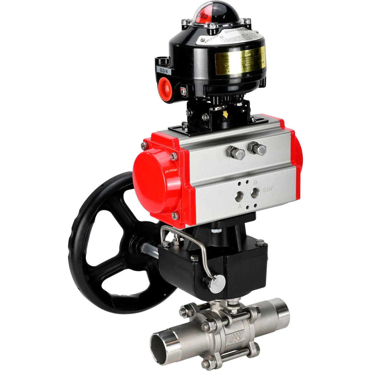 Ball valves Elephant BV3131P(3pc)-FP-W-ISO-H LONG DN50-150 full bore, body - stainless steel 304, welded, with Elephant PA-DA pneumatic actuator, Elephant MON gearbox and APL- limit switch block 510N EX