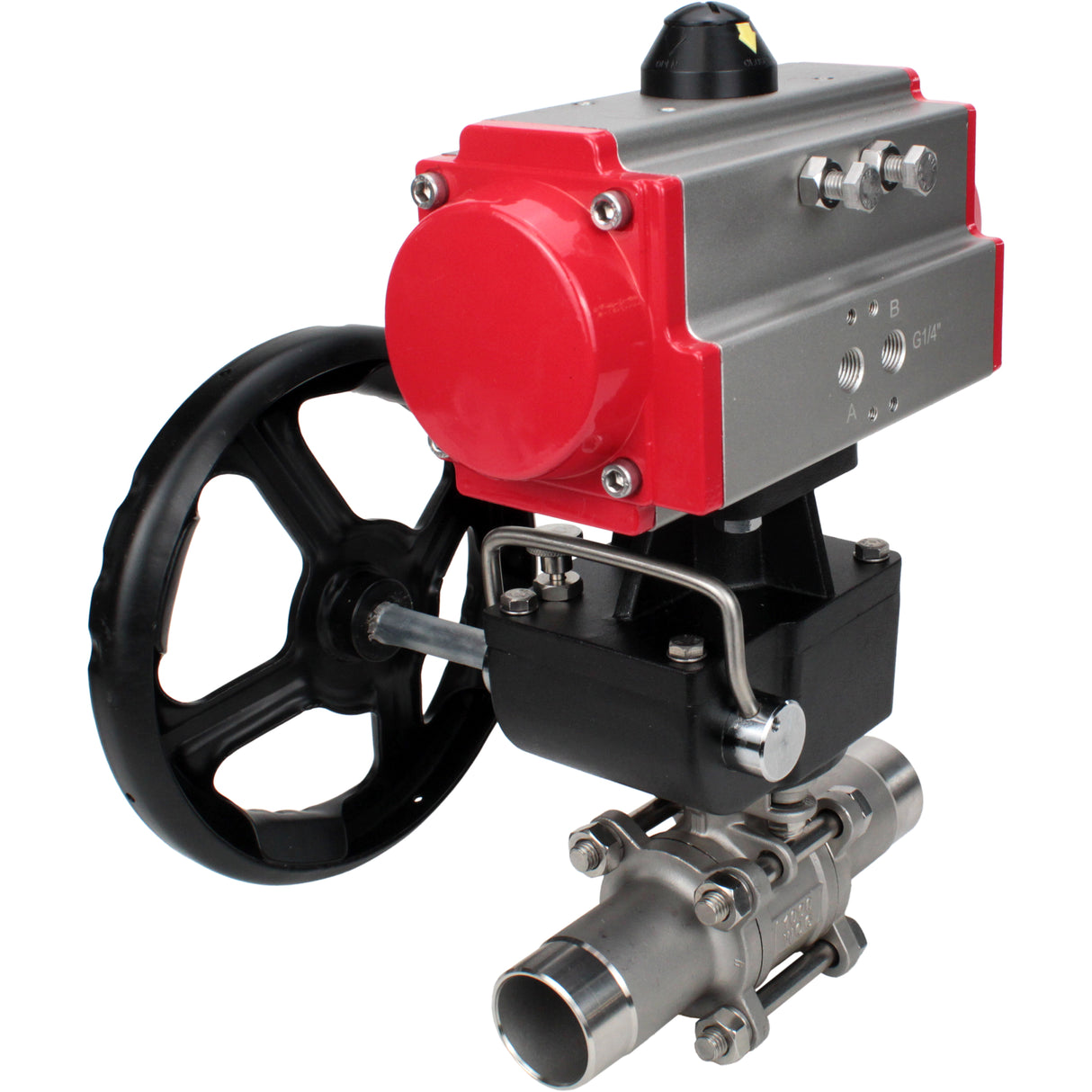 Ball valves Elephant BV3232P(3pc)-FP-W-ISO-H LONG DN50-150 full bore, body - stainless steel 316, welded, with Elephant PA-DA pneumatic actuator and Elephant MON gearbox