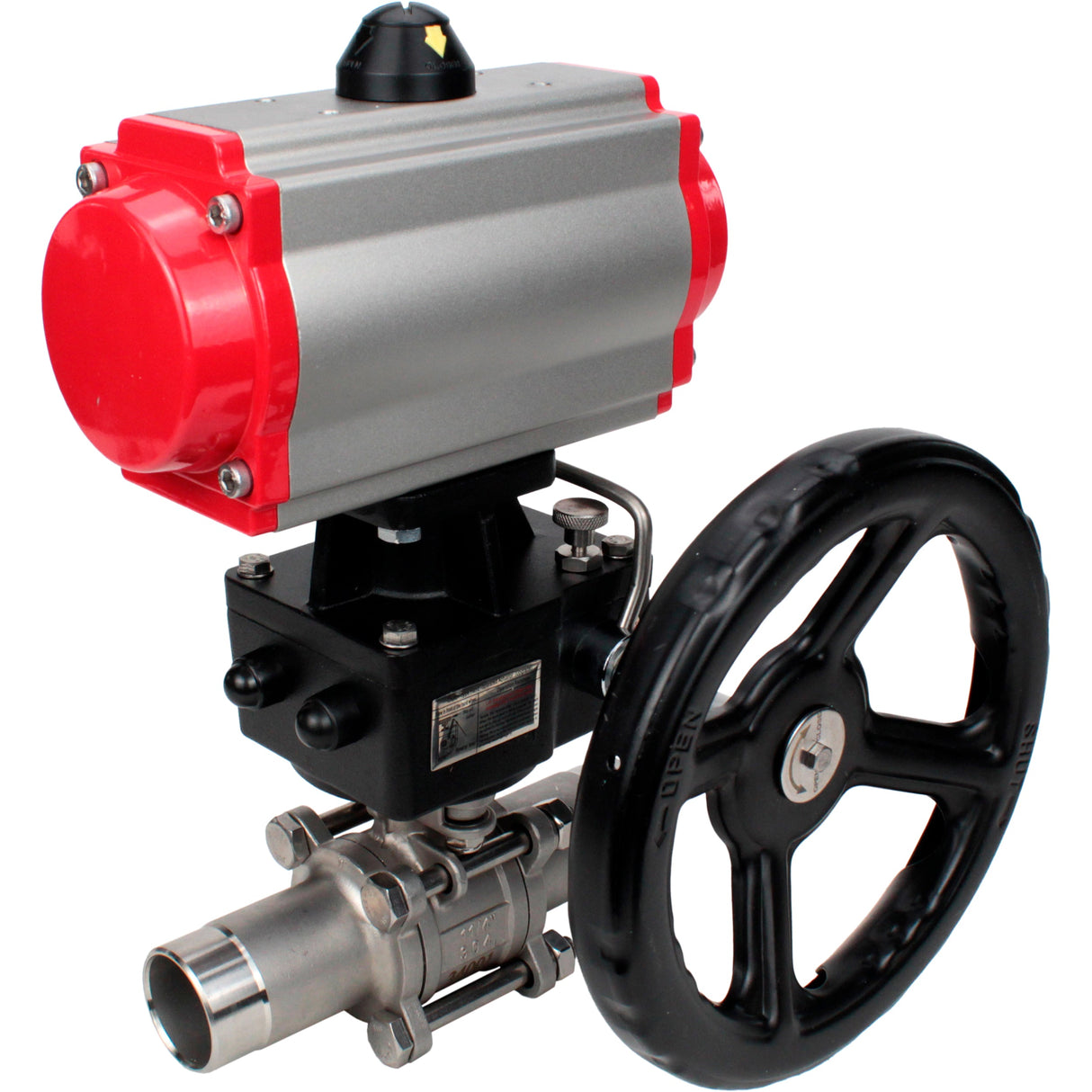 Ball valves Elephant BV3232P(3pc)-FP-W-ISO-H LONG DN50-150 full bore, body - stainless steel 316, welded, with Elephant PA-DA pneumatic actuator and Elephant MON gearbox