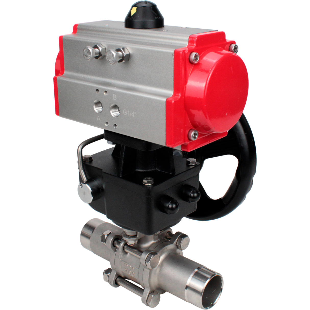 Ball valves Elephant BV3232P(3pc)-FP-W-ISO-H LONG DN50-150 full bore, body - stainless steel 316, welded, with Elephant PA-DA pneumatic actuator and Elephant MON gearbox