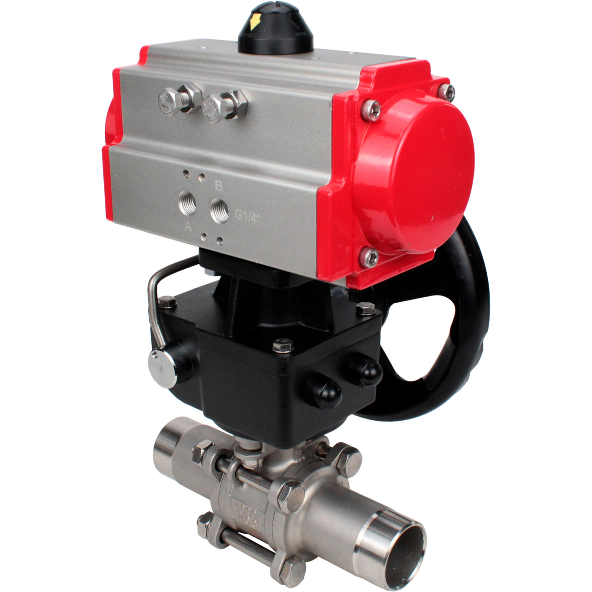 Ball valves Elephant BV3232P(3pc)-FP-W-ISO-H LONG DN50-150 full bore, body - stainless steel 316, welded, with Elephant PA-DA pneumatic actuator and Elephant MON gearbox
