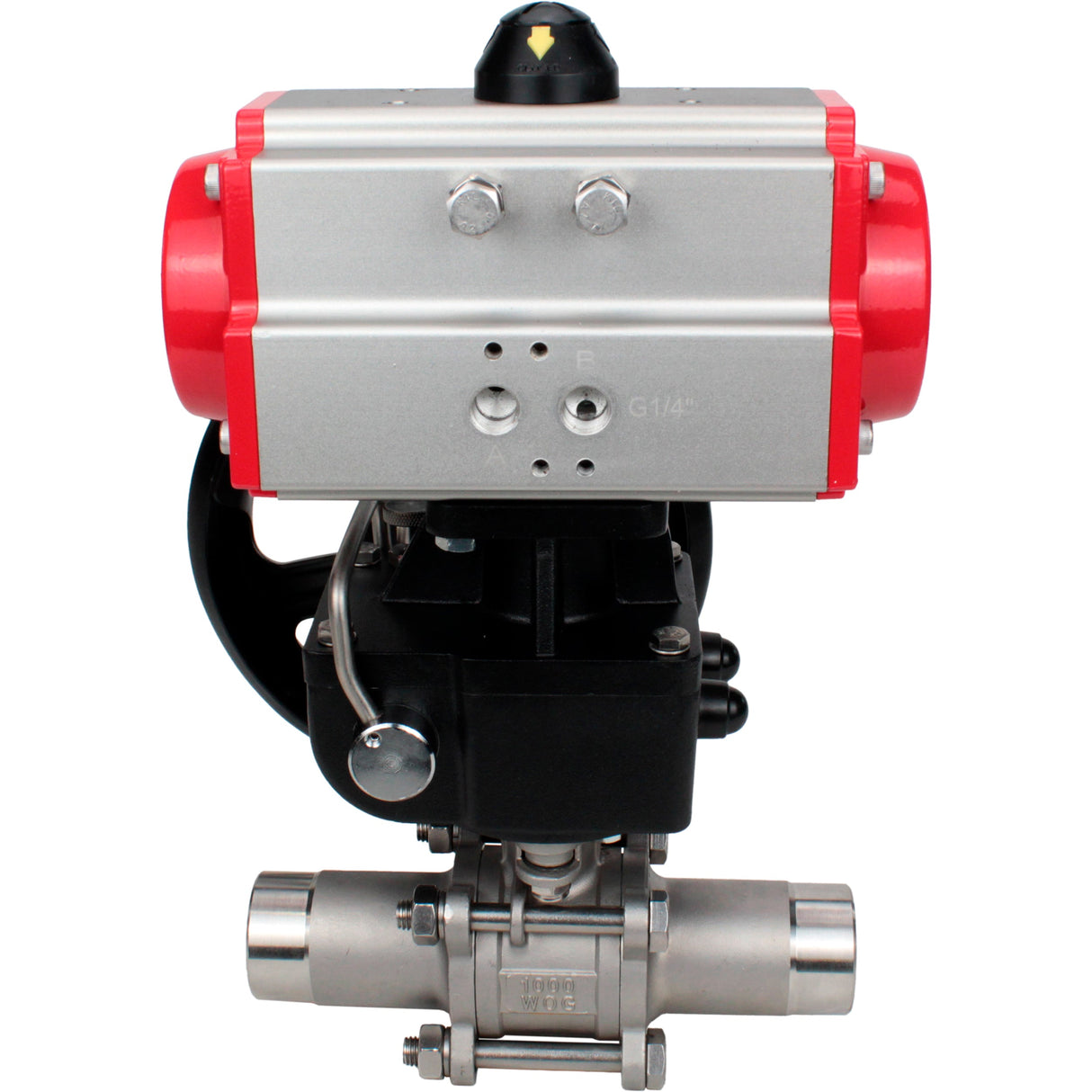 Ball valves Elephant BV3232P(3pc)-FP-W-ISO-H LONG DN50-150 full bore, body - stainless steel 316, welded, with Elephant PA-DA pneumatic actuator and Elephant MON gearbox