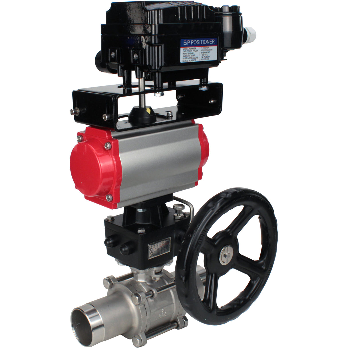 Ball valves Elephant BV3131P(3pc)-FP-W-ISO-H LONG DN50-150 full bore, body - stainless steel 304, welded, with Elephant PA-DA pneumatic actuator, Elephant MON reducer and YT-1000RSN pneumatic positioner