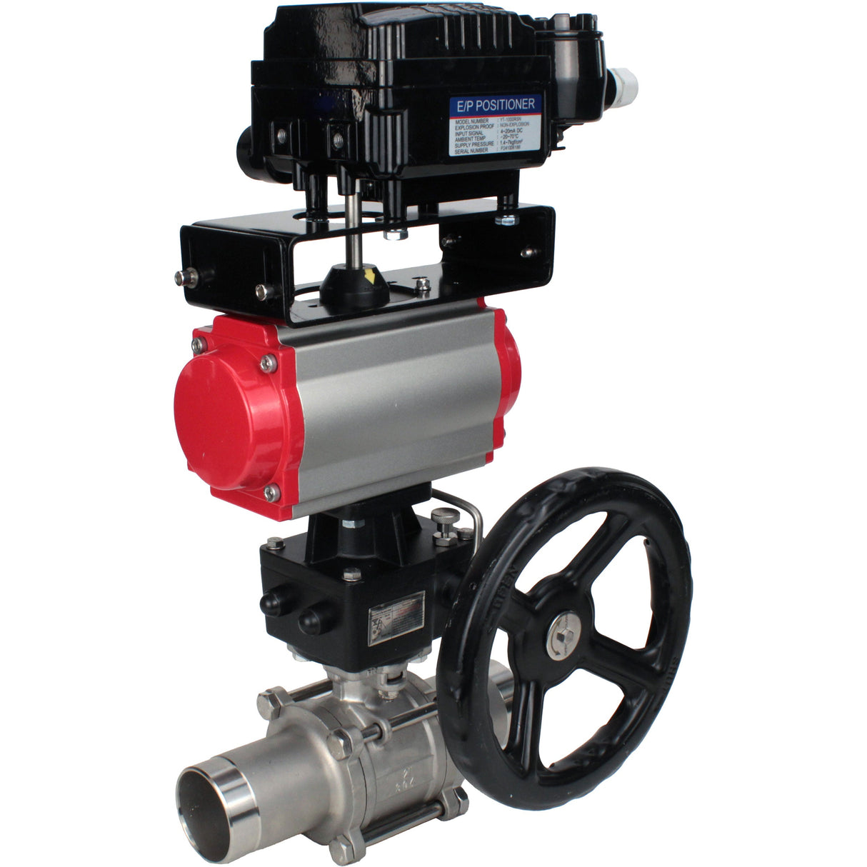Ball valves Elephant BV3131P(3pc)-FP-W-ISO-H LONG DN50-150 full bore, body - stainless steel 304, welded, with Elephant PA-DA pneumatic actuator, Elephant MON reducer and YT-1000RSN pneumatic positioner