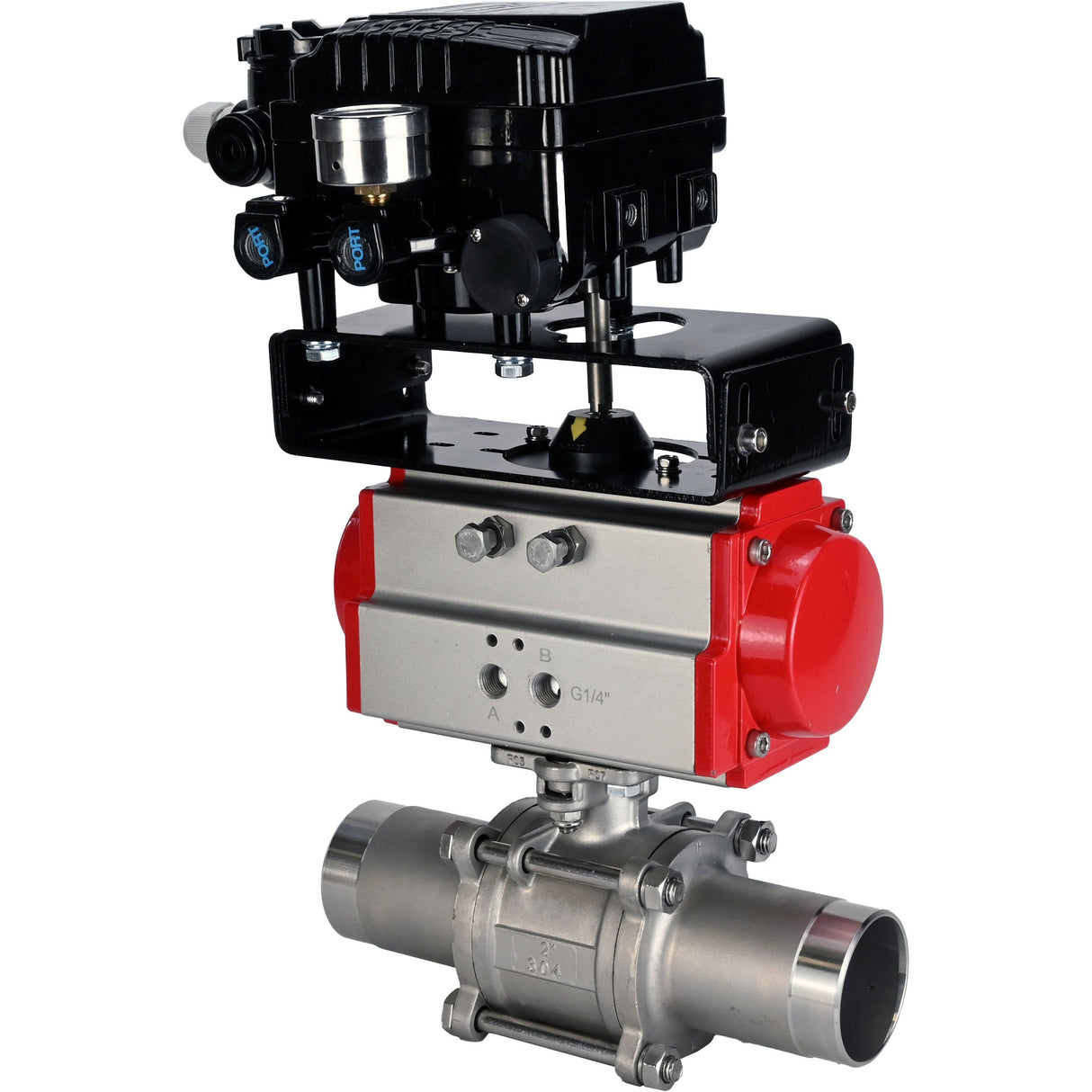 Ball valves Elephant BV3131P(3pc)-FP-W-ISO-H LONG DN10-150 full bore, body - stainless steel 304, welded, with pneumatic actuator Elephant PA-DA and pneumatic positioner YT-1000RSN