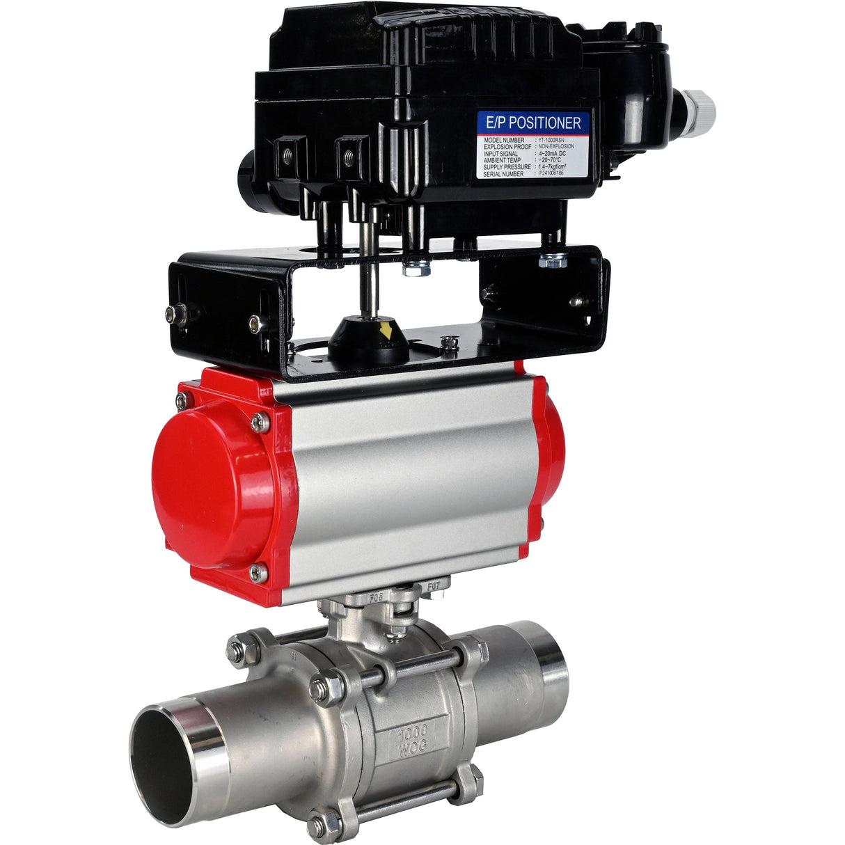 Ball valves Elephant BV3131P(3pc)-FP-W-ISO-H LONG DN10-150 full bore, body - stainless steel 304, welded, with pneumatic actuator Elephant PA-SA and pneumatic positioner YT-1000RSN