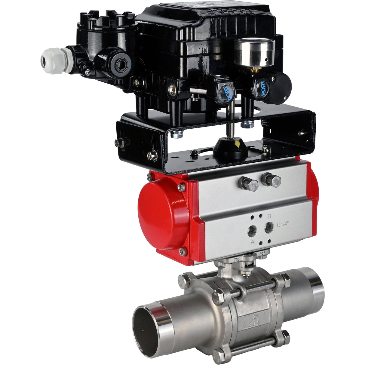 Ball valves Elephant BV3131P(3pc)-FP-W-ISO-H LONG DN10-150 full bore, body - stainless steel 304, welded, with pneumatic actuator Elephant PA-DA and pneumatic positioner YT-1000RSN