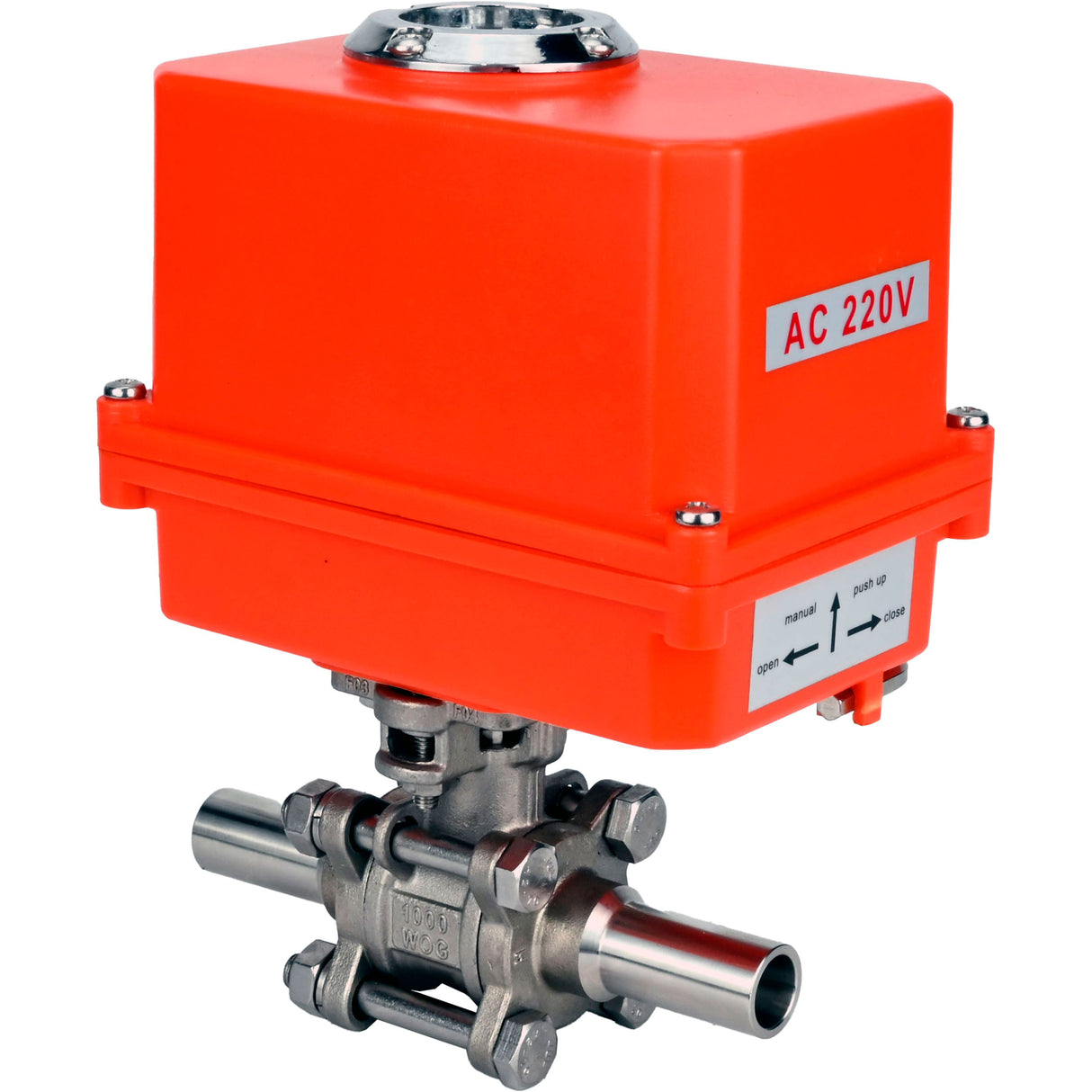 Ball valves Elephant BV3131P(3pc)-FP-W-ISO-H LONG full bore, body - stainless steel 304, welded, with 1/4-turn electric drive Elephant QT-N-EM-O1-220VAC-U1 MINI 220V