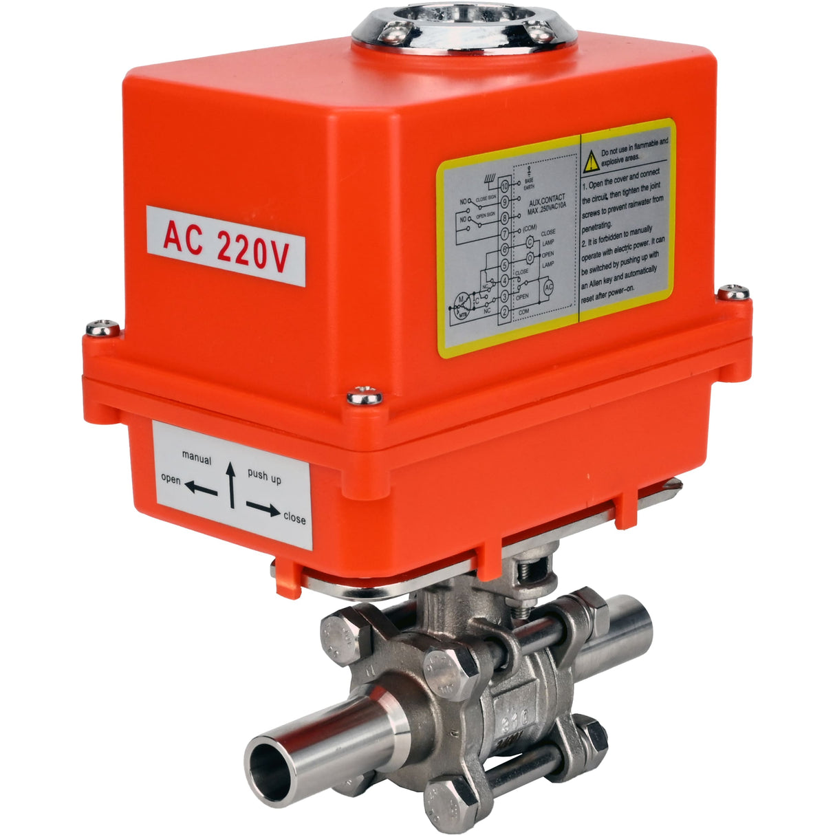 Ball valves Elephant BV3131P(3pc)-FP-W-ISO-H LONG full bore, body - stainless steel 304, welded, with 1/4-turn electric drive Elephant QT-N-EM-O1-220VAC-U1 MINI 220V