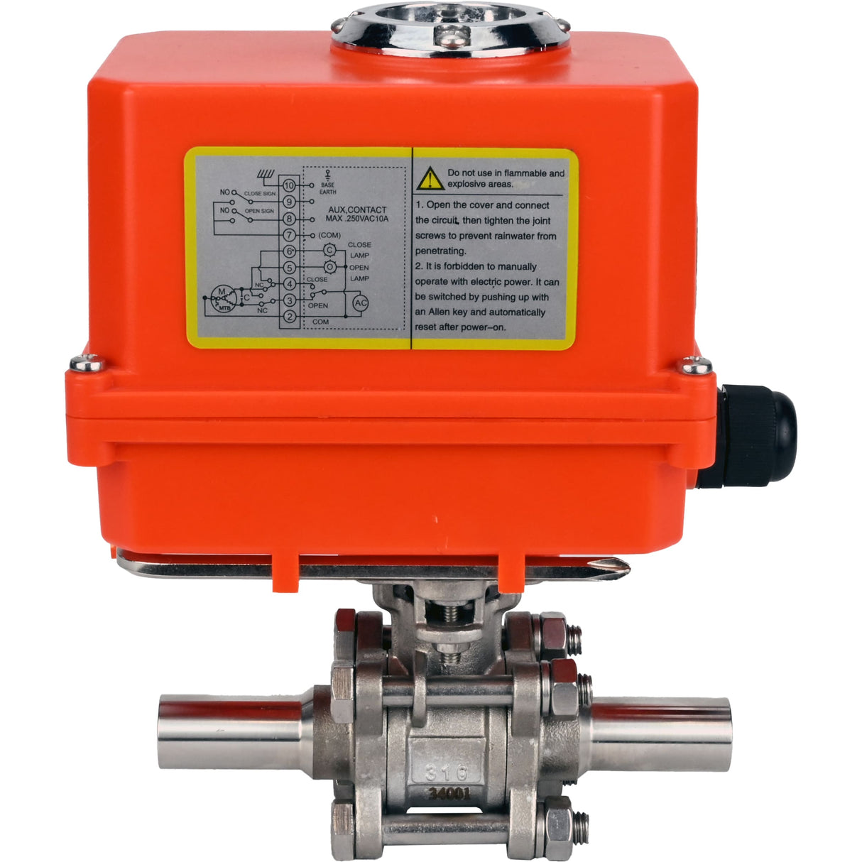 Ball valves Elephant BV3131P(3pc)-FP-W-ISO-H LONG full bore, body - stainless steel 304, welded, with 1/4-turn electric drive Elephant QT-N-EM-O1-220VAC-U1 MINI 220V