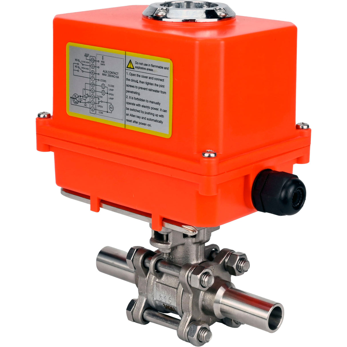 Ball valves Elephant BV3131P(3pc)-FP-W-ISO-H LONG full bore, body - stainless steel 304, welded, with 1/4-turn electric drive Elephant QT-N-EM-O1-220VAC-U1 MINI 220V