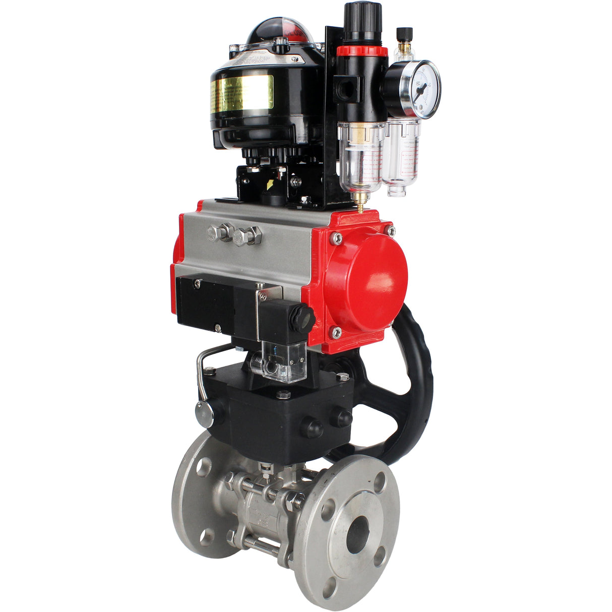 Ball valves Elephant BV3232P(3pc)-FP-F-ISO-H flanged, three-piece, body - stainless steel SS316, seal - PTFE, with pneumatic drive PA-DA-052-130 pneumatic distributor 4M310-08 NAMUR 24V reducer MON ATU AFC2000 LSU APL-510N-EX