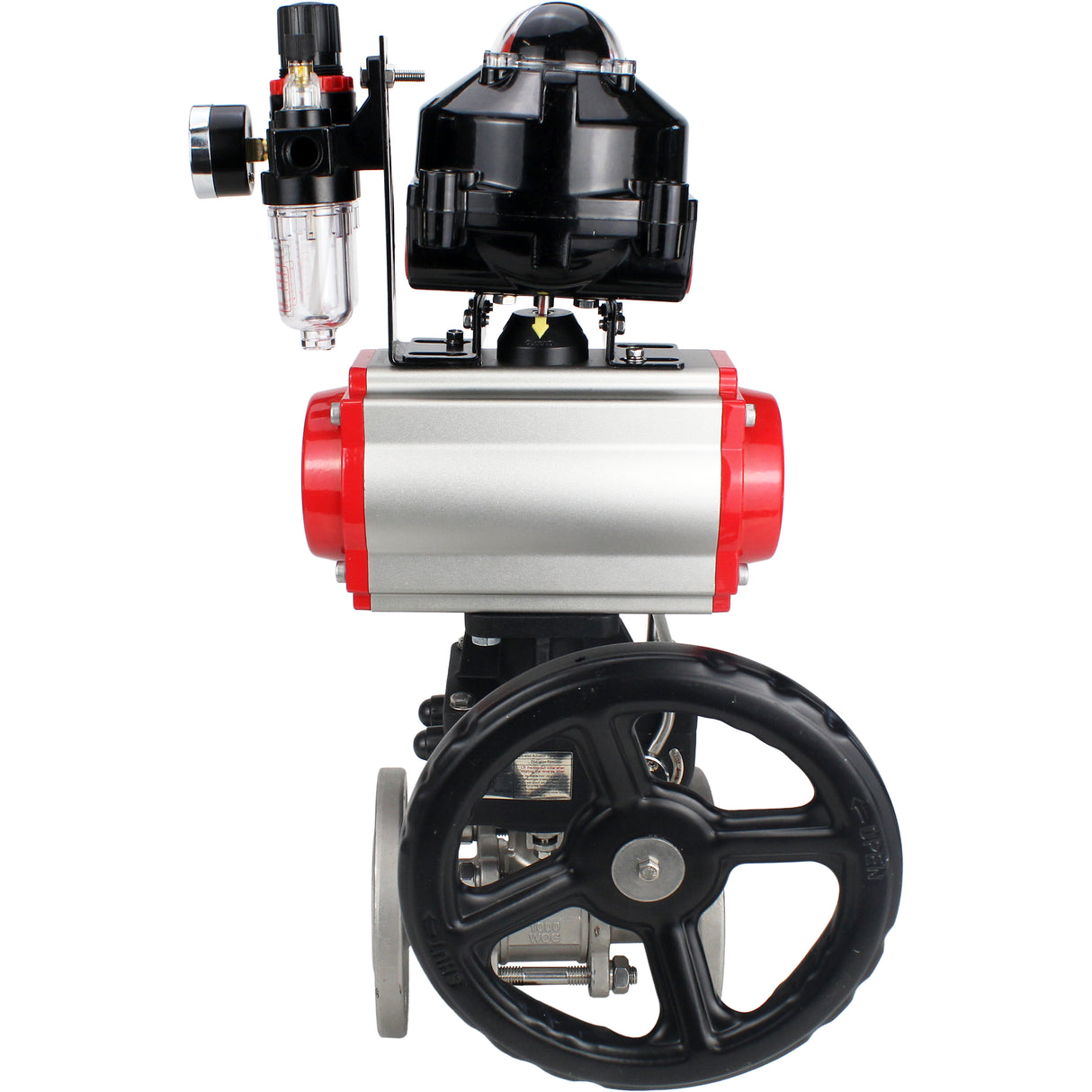 Ball valves Elephant BV3131P(3pc)-FP-F-ISO-H flanged, full bore, three-piece, body - stainless steel SS304, seal - PTFE, with pneumatic actuator PA-DA-052-130 pneumatic distributor 4M310 -08 220V gearbox MON ATU AFC2000 LSU APL-510N