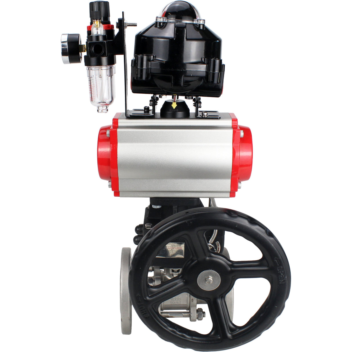 Ball valves Elephant BV3232P(3pc)-FP-F-ISO-H flanged, three-piece, body - stainless steel SS316, seal - PTFE, with pneumatic drive PA-DA-052-130 pneumatic distributor 4M310-08 NAMUR 24V reducer MON ATU AFC2000 LSU APL-510N-EX