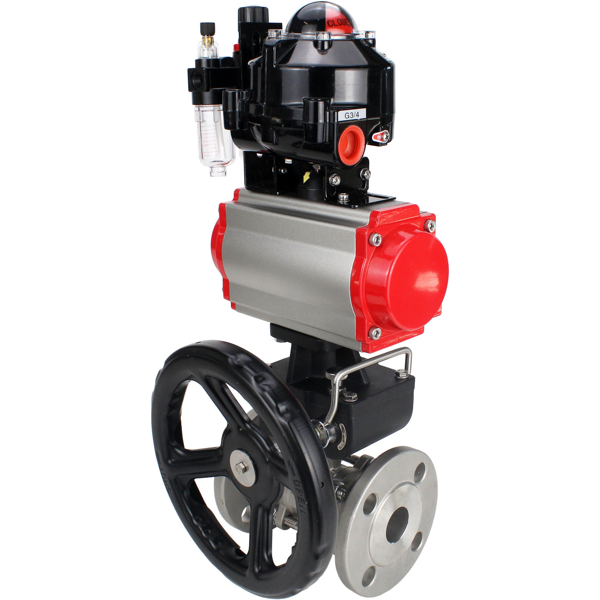 Ball valves Elephant BV3232P(3pc)-FP-F-ISO-H flanged, three-piece, body - stainless steel SS316, seal - PTFE, with pneumatic drive PA-DA-052-130 pneumatic distributor 4M310-08 NAMUR 24V reducer MON ATU AFC2000 LSU APL-510N-EX