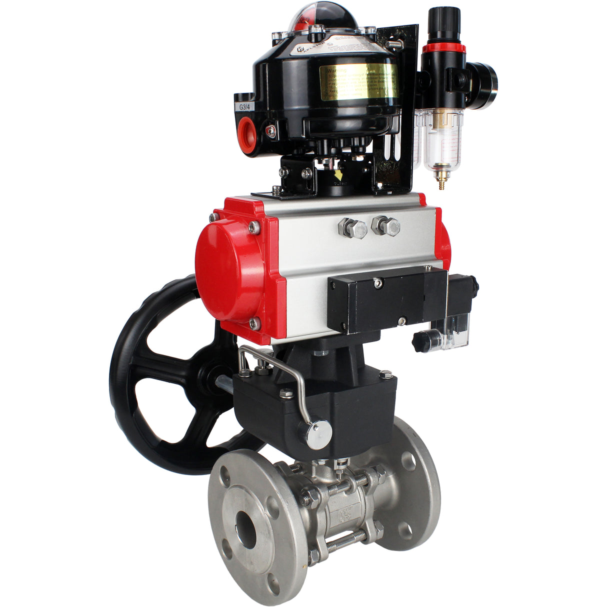 Ball valves Elephant BV3131P(3pc)-FP-F-ISO-H flanged, full bore, three-piece, body - stainless steel SS304, seal - PTFE, with pneumatic actuator PA-DA-052-130 pneumatic distributor 4M310 -08 220V gearbox MON ATU AFC2000 LSU APL-510N