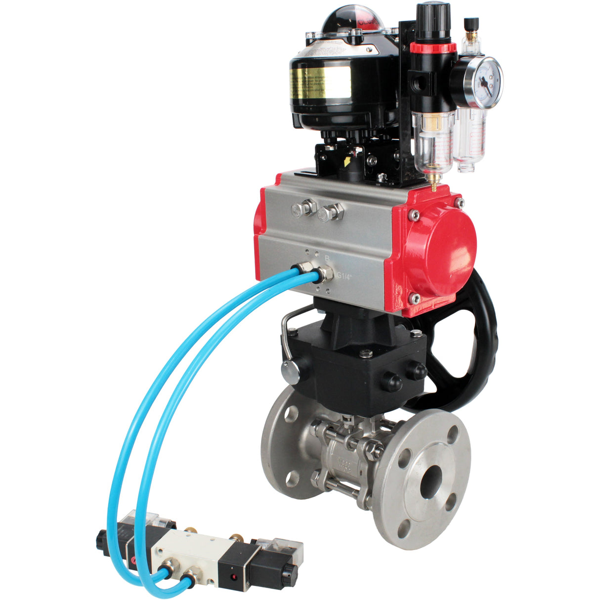 Ball valves Elephant BV3232P(3pc)-FP-F-ISO-H flanged, three-piece, body - stainless steel SS316, seal - PTFE, with pneumatic drive PA-DA-052-130 pneumatic distributor 4V320-08 gearbox MON ATU AFC2000 LSU APL-510N-EX