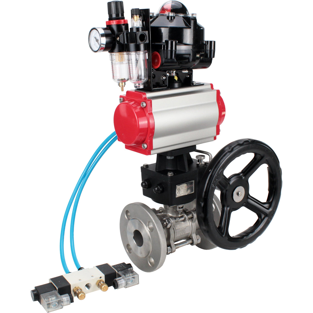 Ball valves Elephant BV3232P(3pc)-FP-F-ISO-H flanged, three-piece, body - stainless steel SS316, seal - PTFE, with pneumatic drive PA-DA-052-130 pneumatic distributor 4V320-08 gearbox MON ATU AFC2000 LSU APL-510N-EX
