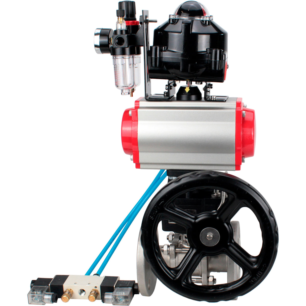 Ball valves Elephant BV3232P(3pc)-FP-F-ISO-H flanged, three-piece, body - stainless steel SS316, seal - PTFE, with pneumatic drive PA-DA-052-130 pneumatic distributor 4V320-08 gearbox MON ATU AFC2000 LSU APL-510N-EX