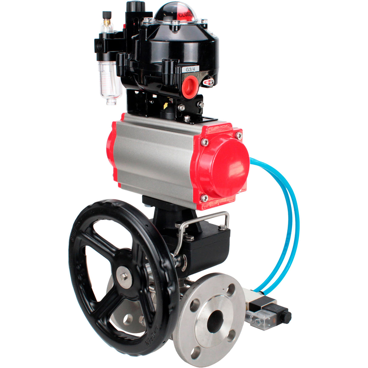 Ball valves Elephant BV3232P(3pc)-FP-F-ISO-H flanged, three-piece, body - stainless steel SS316, seal - PTFE, with pneumatic drive PA-DA-052-130 pneumatic distributor 4V320-08 gearbox MON ATU AFC2000 LSU APL-510N-EX