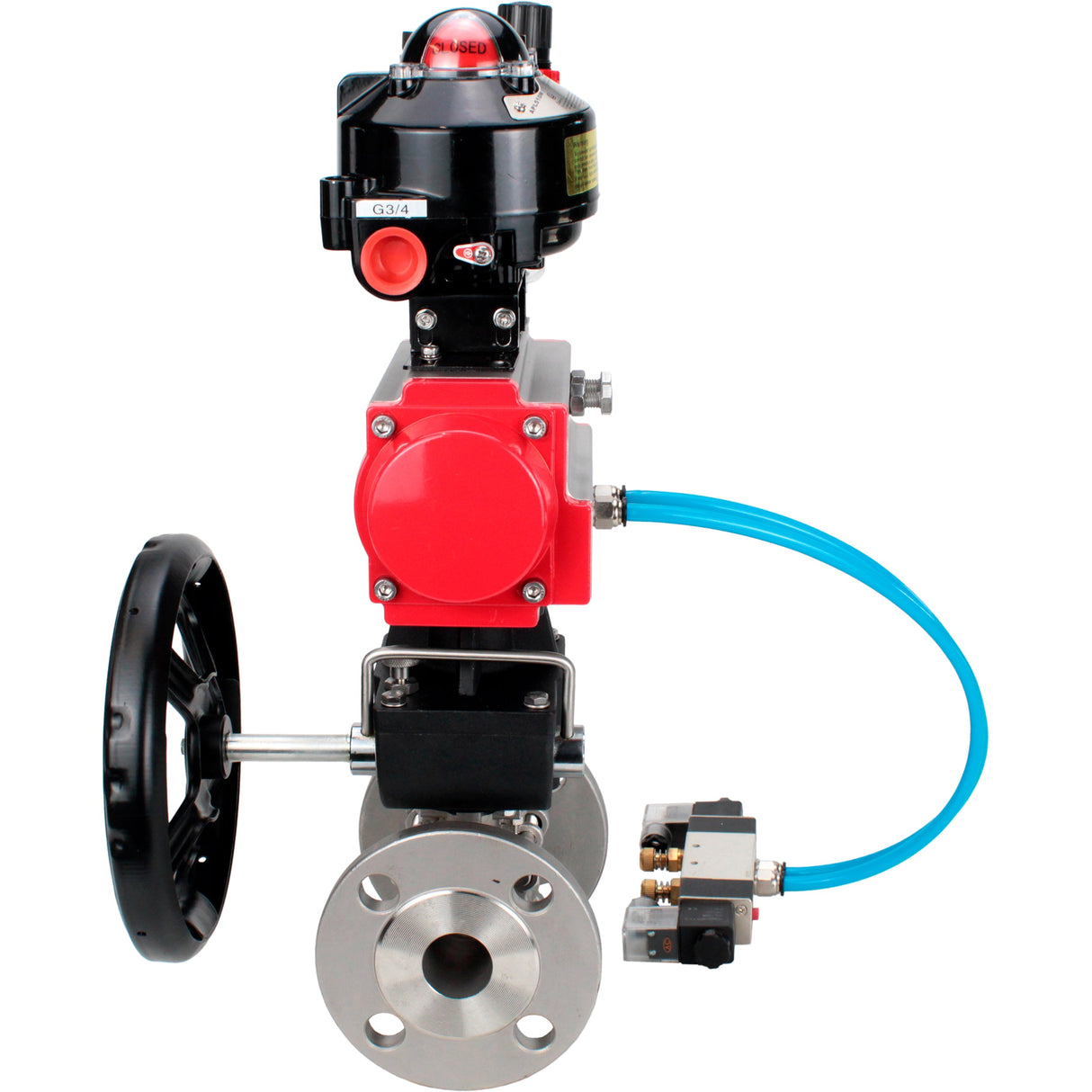 Ball valves Elephant BV3232P(3pc)-FP-F-ISO-H flanged, three-piece, body - stainless steel SS316, seal - PTFE, with pneumatic drive PA-DA-052-130 pneumatic distributor 4V320-08 gearbox MON ATU AFC2000 LSU APL-510N-EX