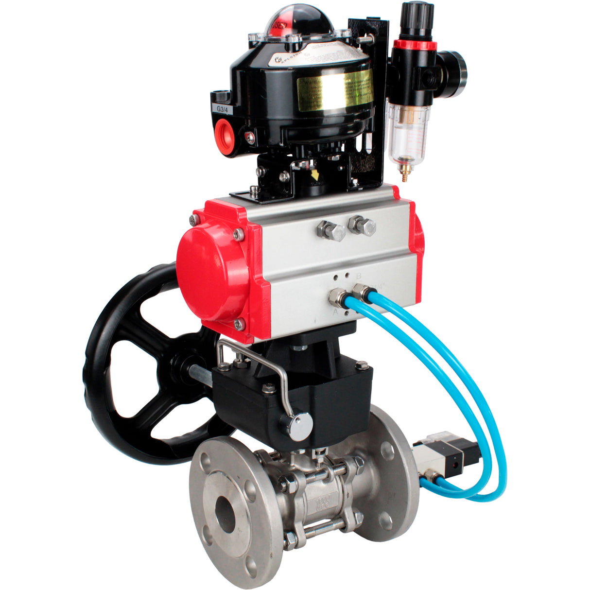 Ball valves Elephant BV3232P(3pc)-FP-F-ISO-H flanged, three-piece, body - stainless steel SS316, seal - PTFE, with pneumatic drive PA-DA-052-130 pneumatic distributor 4V320-08 gearbox MON ATU AFC2000 LSU APL-510N-EX