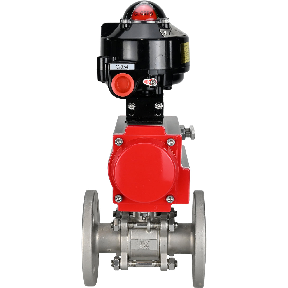 Ball valves Elephant BV3131P(3pc)-FP-F-ISO-H flanged, full bore, three-piece, body - stainless steel SS304, seal - PTFE, with pneumatic actuator Elephant PA-DA 052-130 and LSU APL -510N-EX