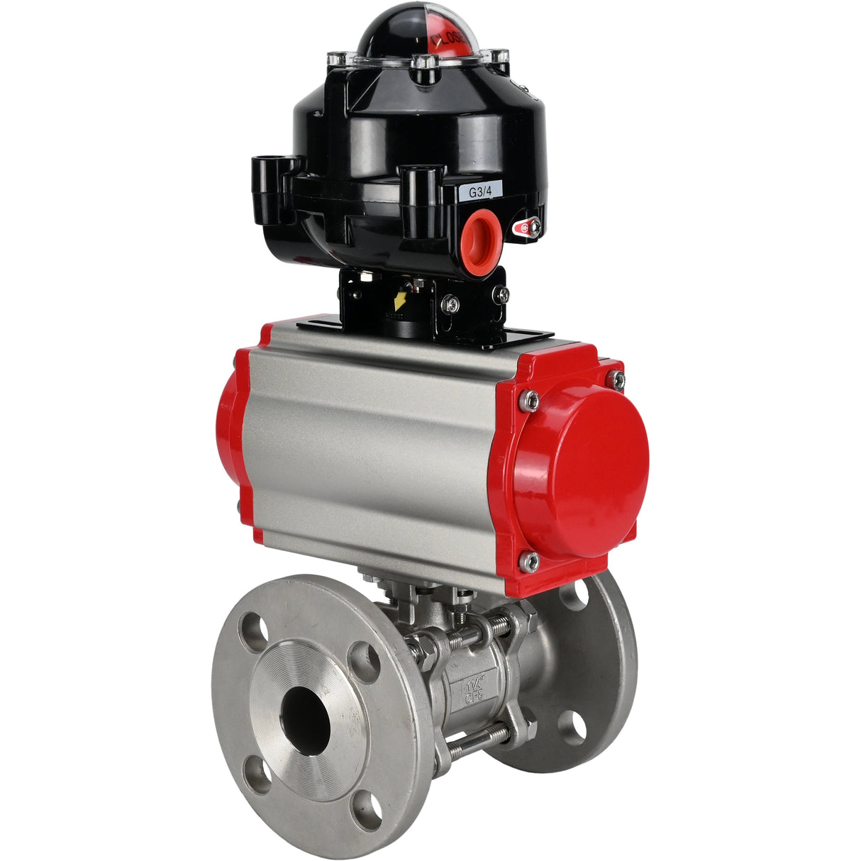 Ball valves Elephant BV3131P(3pc)-FP-F-ISO-H flanged, full bore, three-piece, body - stainless steel SS304, seal - PTFE, with pneumatic actuator Elephant PA-SA 065-160 and LSU APL -510N-EX