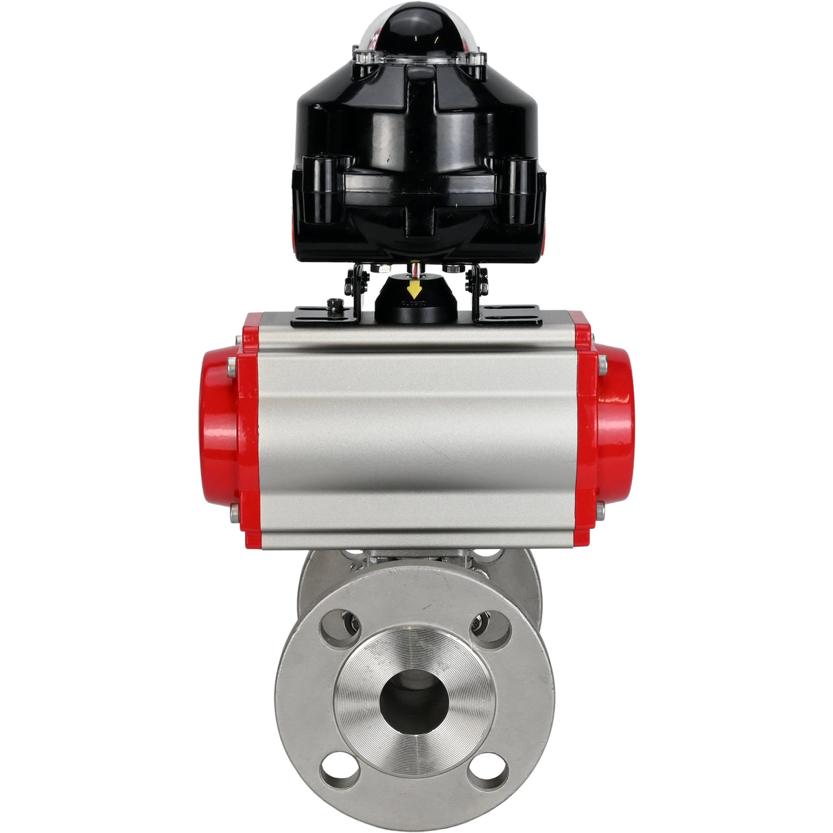 Ball valves Elephant BV3131P(3pc)-FP-F-ISO-H flanged, full bore, three-piece, body - stainless steel SS304, seal - PTFE, with pneumatic actuator Elephant PA-DA 052-130 and LSU APL -510N-EX