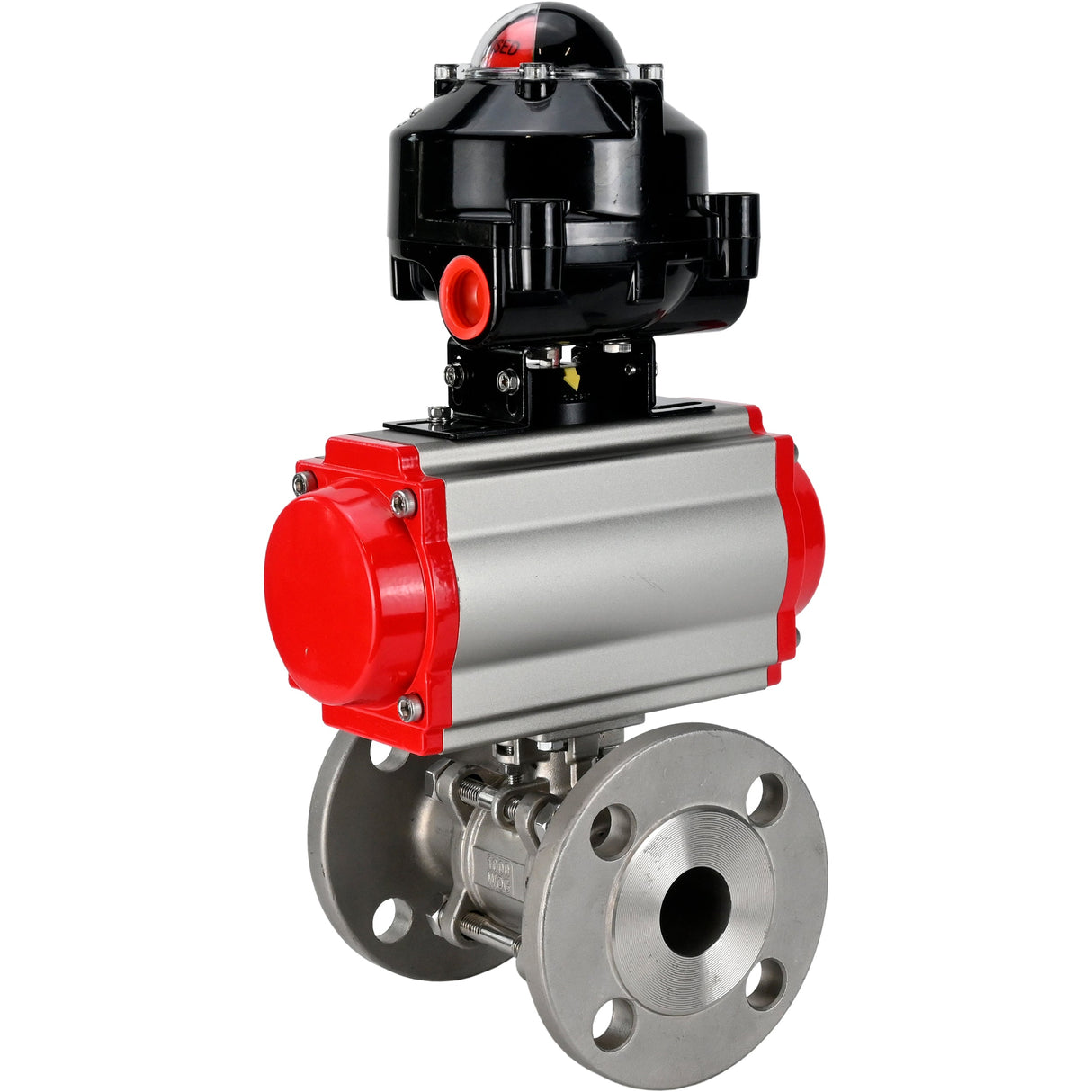 Ball valves Elephant BV3131P(3pc)-FP-F-ISO-H flanged, full bore, three-piece, body - stainless steel SS304, seal - PTFE, with pneumatic actuator Elephant PA-SA 065-160 and LSU APL -510N-EX