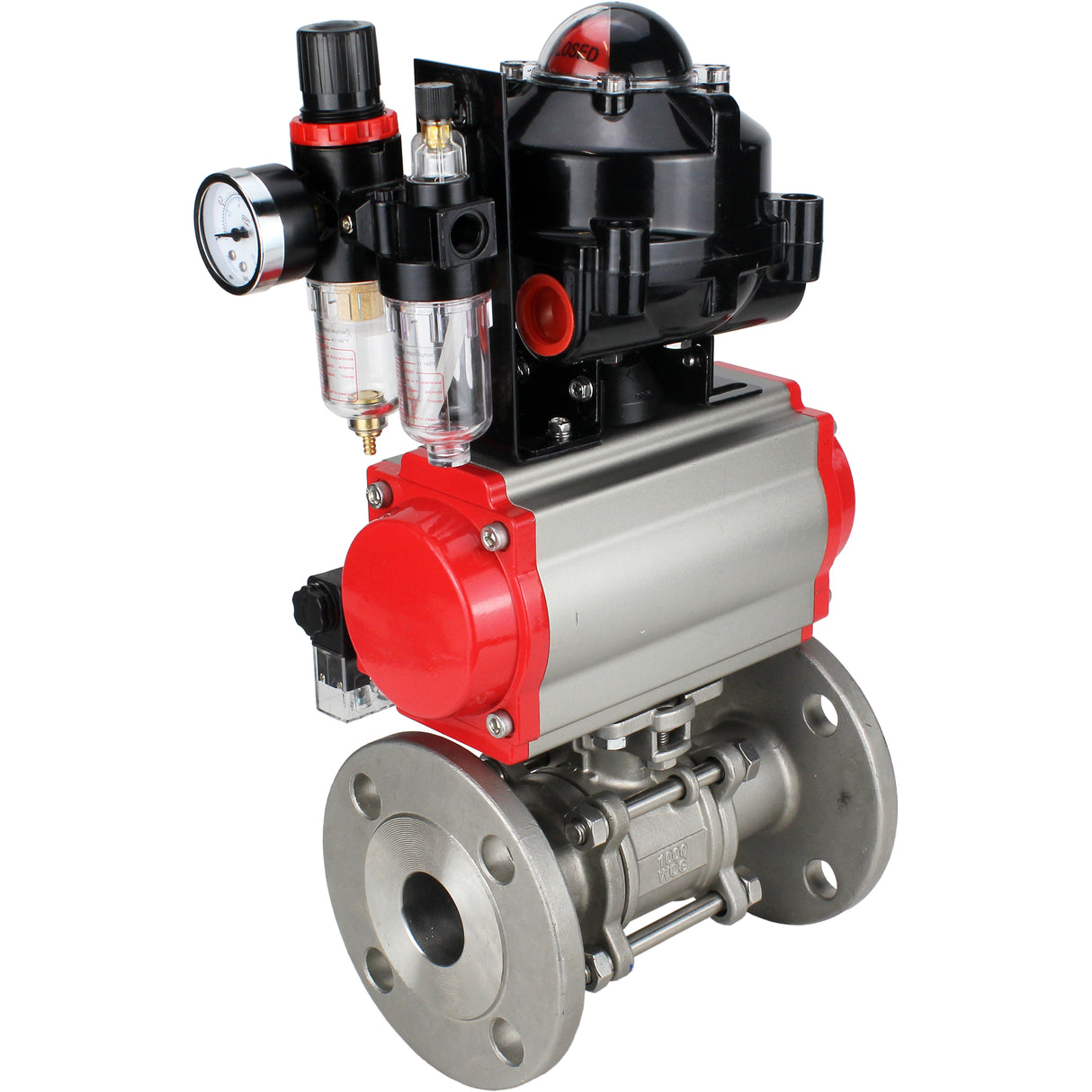 Ball valves Elephant BV3131P(3pc)-FP-F-ISO-H flanged, full bore, three-piece, stainless steel body. steel SS304, seal - PTFE, with pneumatic drive Elephant PA-DA 052-130 pneumatic distributor 4M310-08 NAMUR 220V ATU AFC2000 LSU APL-510N-EX