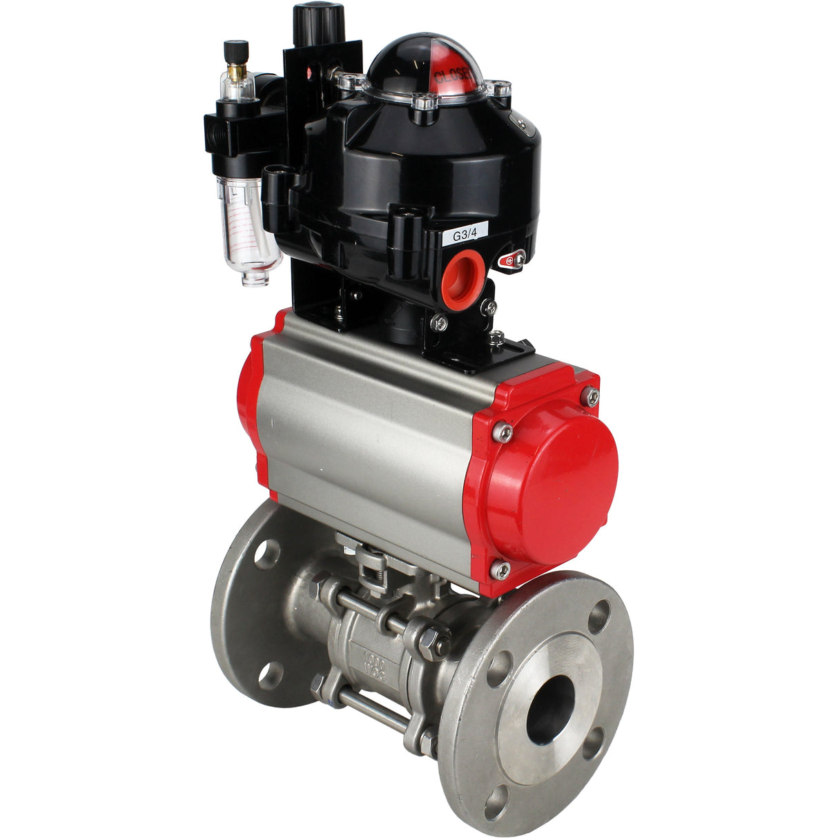 Ball valves Elephant BV3131P(3pc)-FP-F-ISO-H flanged, full bore, three-piece, stainless steel body. steel SS304, seal - PTFE, with pneumatic actuator Elephant PA-SA 065-160 pneumatic distributor 4M310-08 NAMUR 220V ATU AFC2000 APL-510N-EX