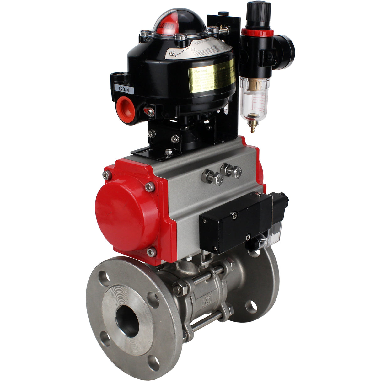 Ball valves Elephant BV3131P(3pc)-FP-F-ISO-H flanged, full bore, three-piece, stainless steel body. steel SS304, seal - PTFE, with pneumatic actuator Elephant PA-DA 052-130 pneumatic distributor 4M310-08 NAMUR 24V ATU AFC2000 LSU APL-510N-EX